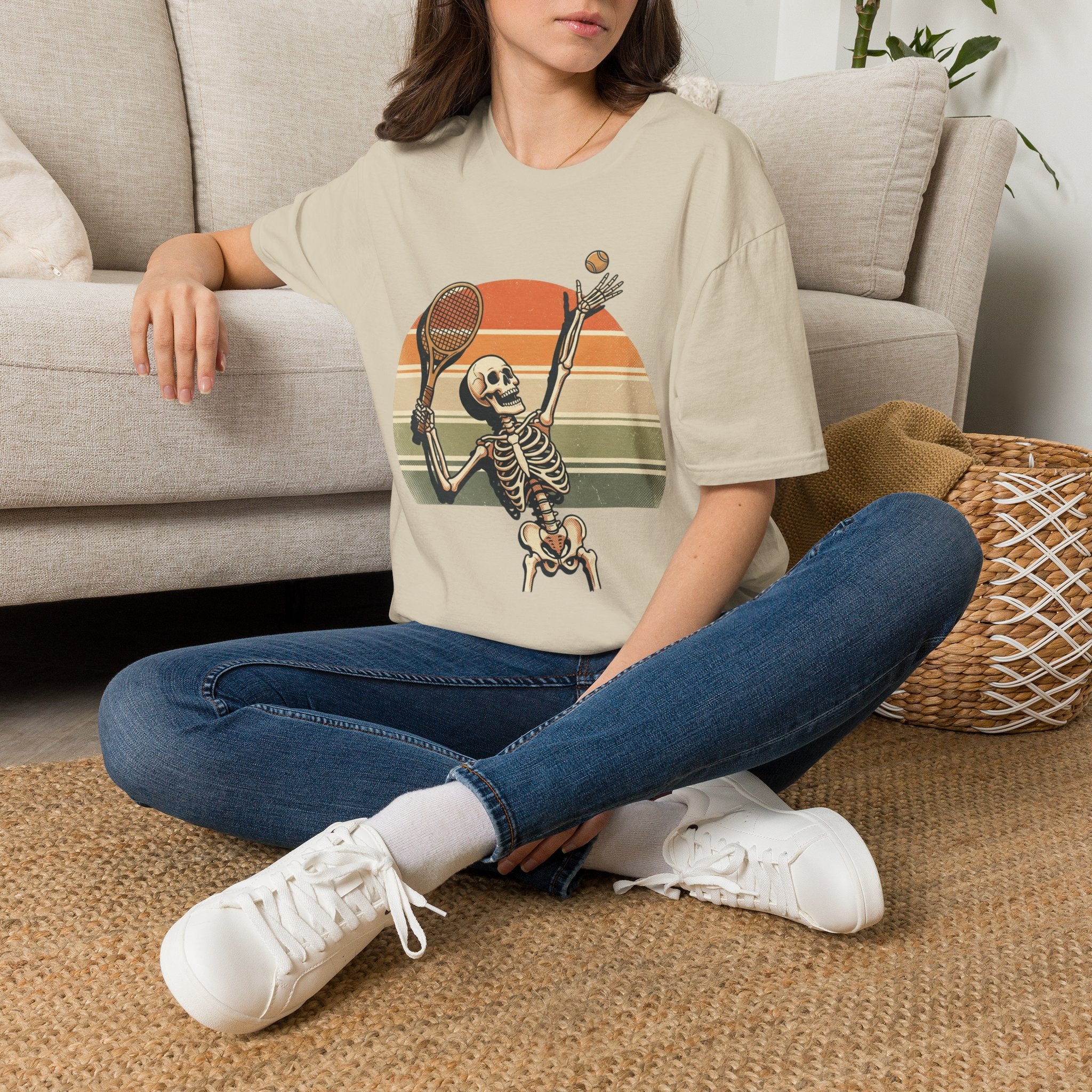 Skeleton Tennis Tee — Retro Sunset Vintage t_shirt
