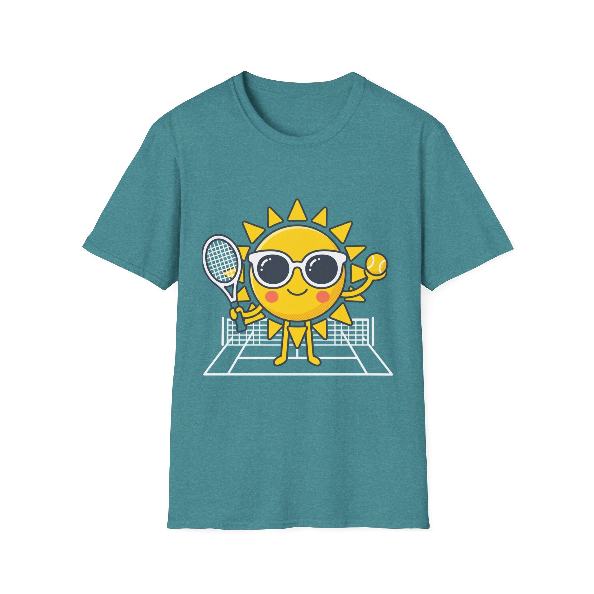 Sun Tennis Emoji T-Shirt — Cute Sunglasses Sun Playing Tennis Graphic Tee