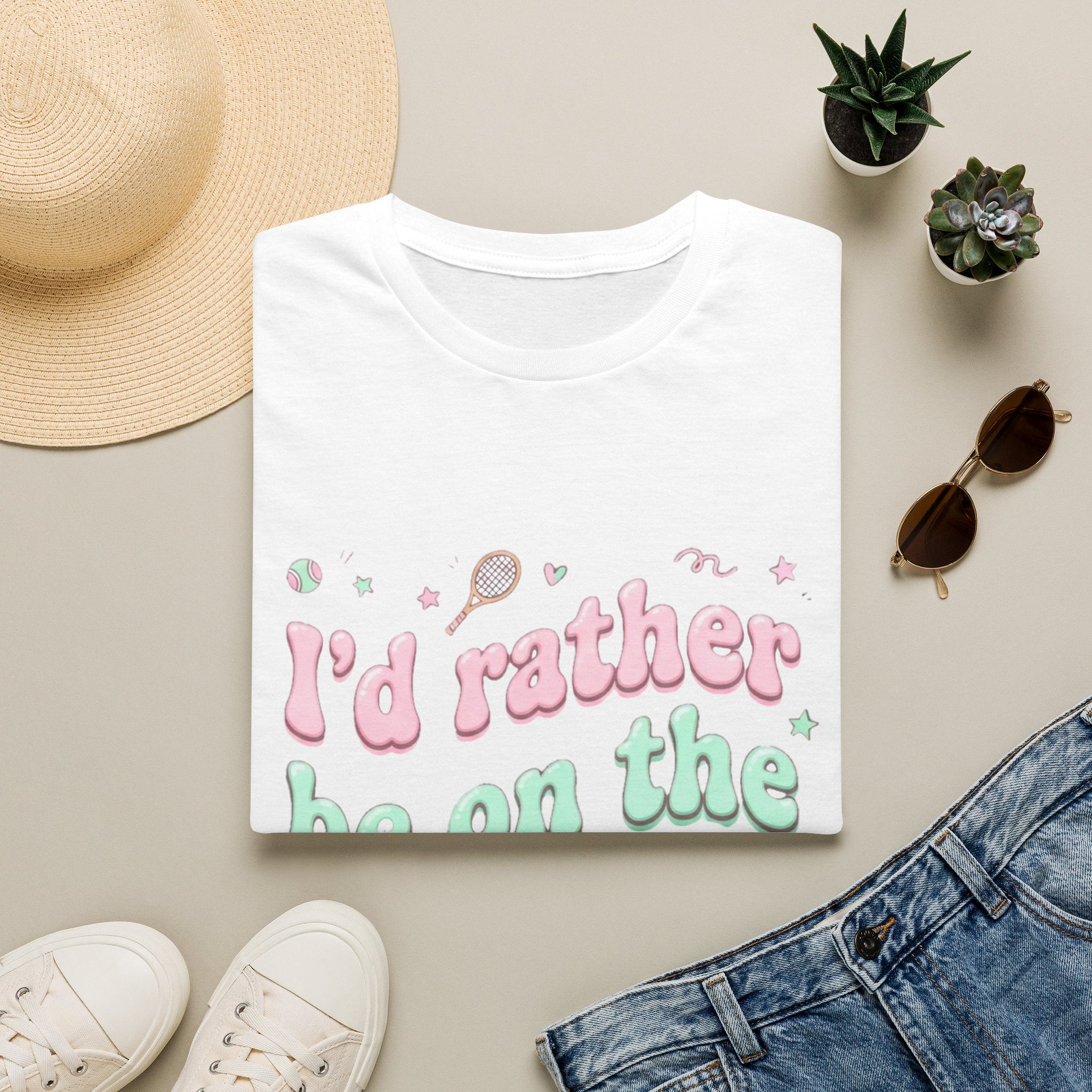 T-Shirt — "I'd Rather Be on the Court" Tennis Graphic Tee