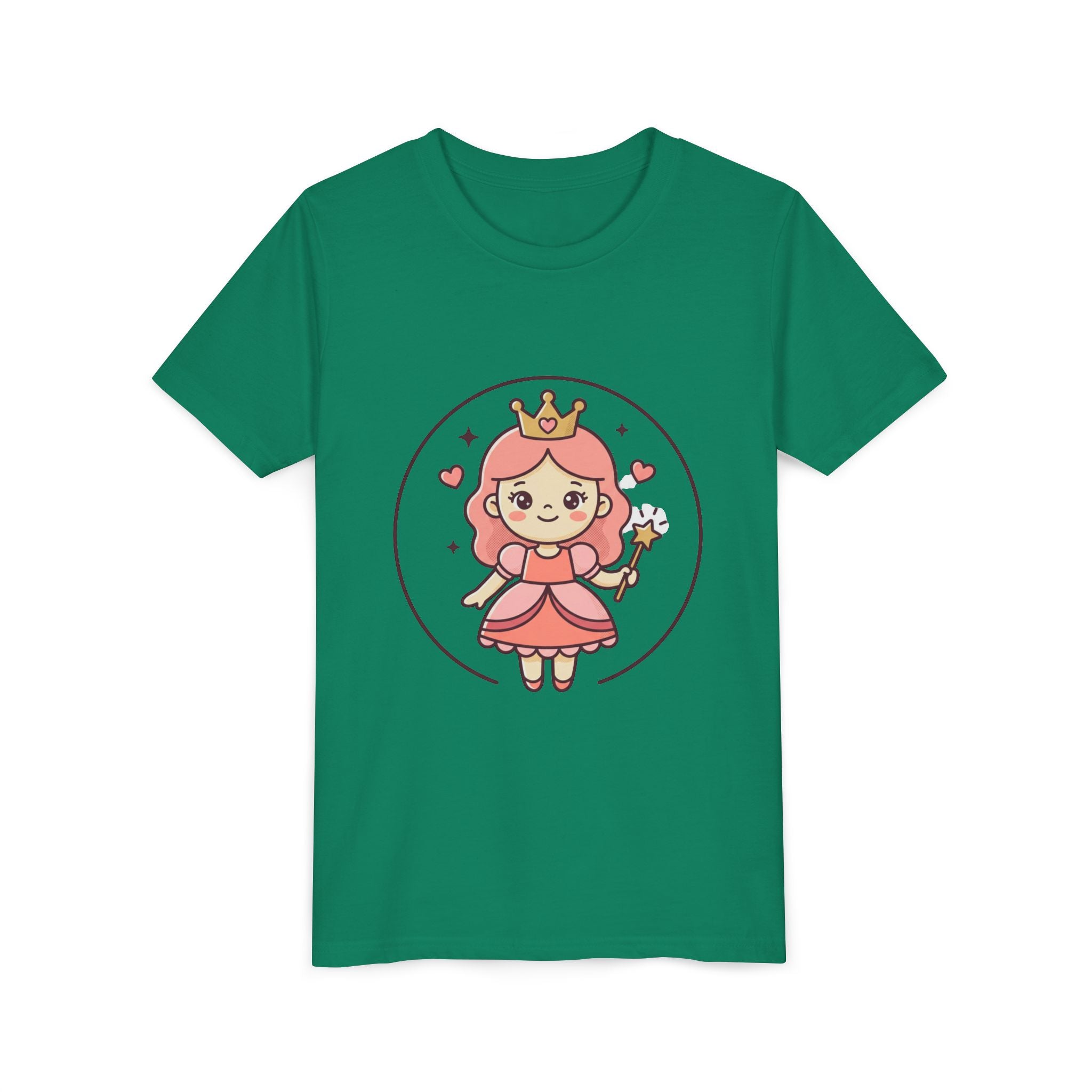 Princess Fairy Kids T-Shirt - Cute Pink Crowned Princess Graphic Youth Tee