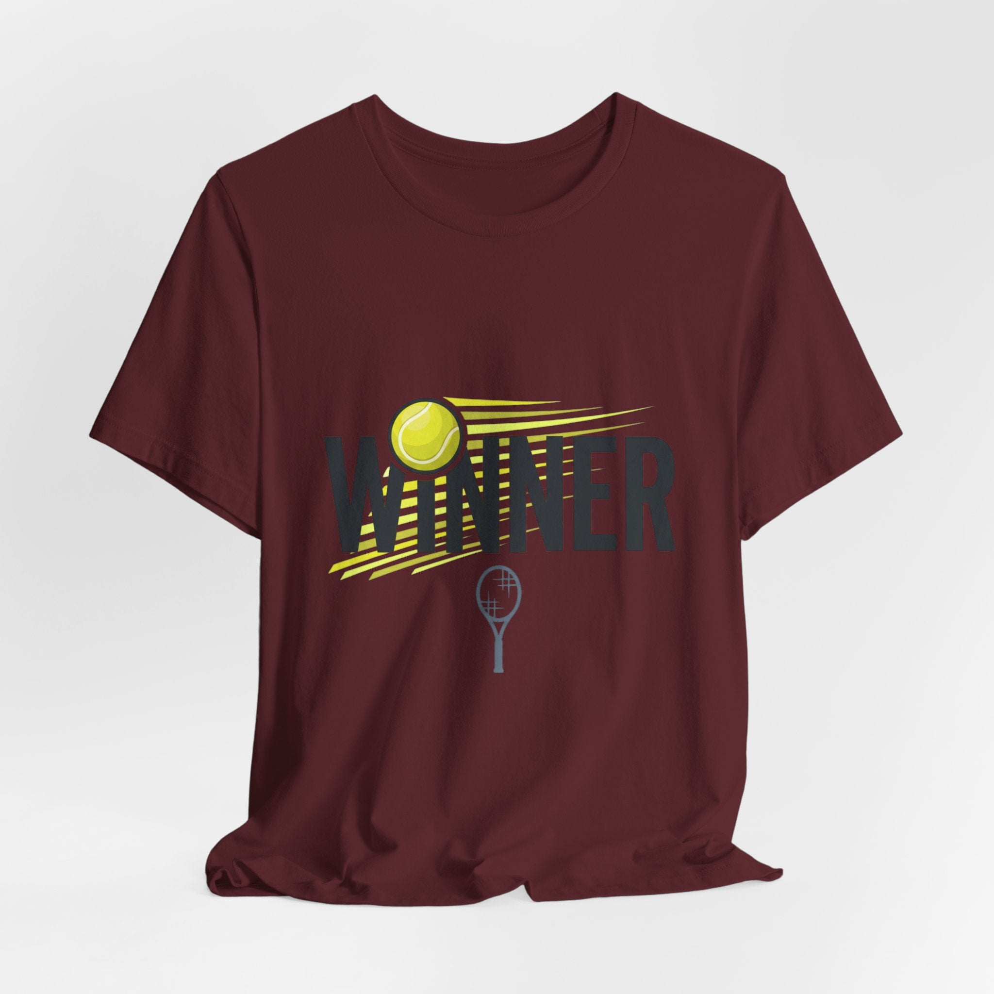 Winner Tennis T‑Shirt — Motivational Tennis Tee with Ball & Racket Graphic
