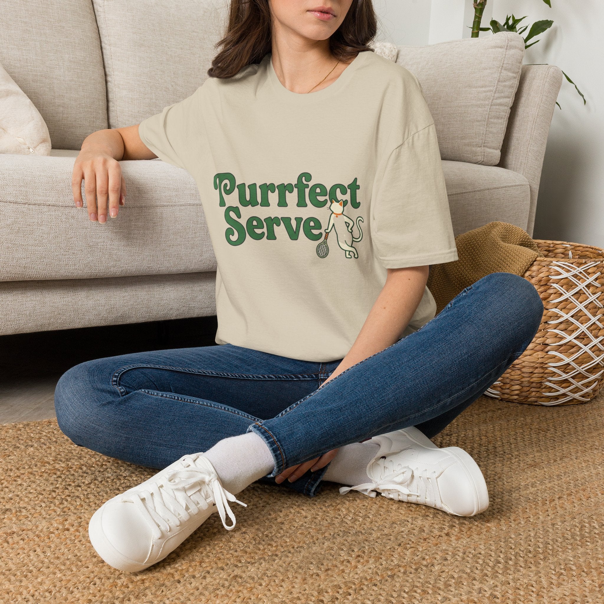 Purrfect Serve Cat Tennis T-Shirt