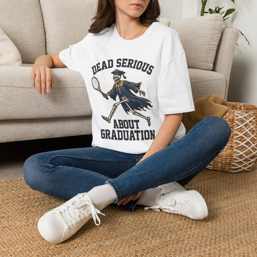 Graduation T-Shirt — "Dead Serious" Funny Skeleton Grad Tee