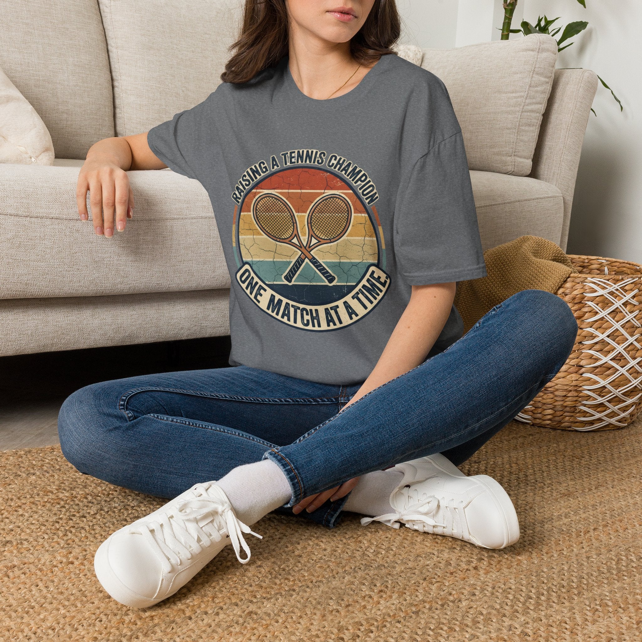 T-Shirt — Raising a Tennis Champion Vintage Graphic (“One Match at a Time”)