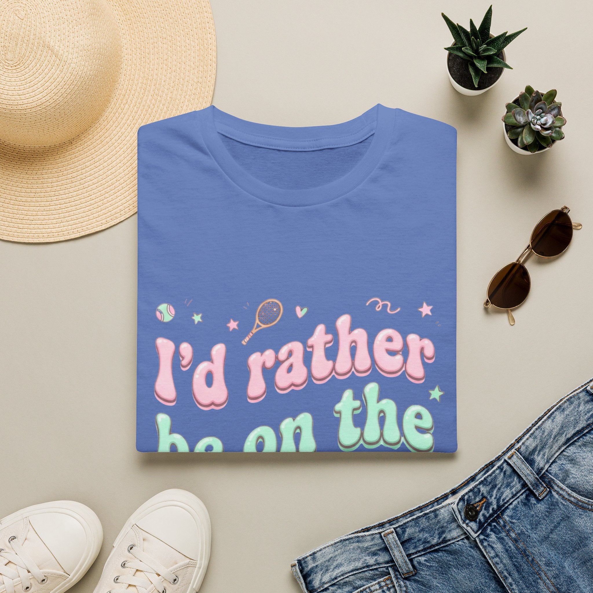 T-Shirt — "I'd Rather Be on the Court" Tennis Graphic Tee