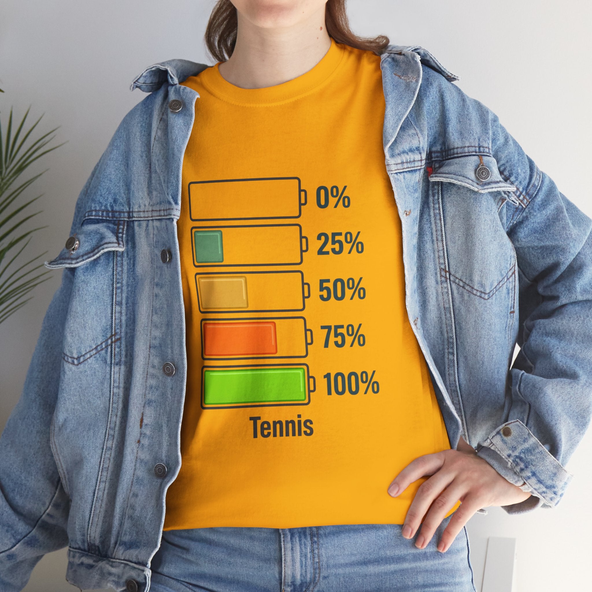 T-Shirt — Tennis Battery Level Graphic Tee (0%-100%)
