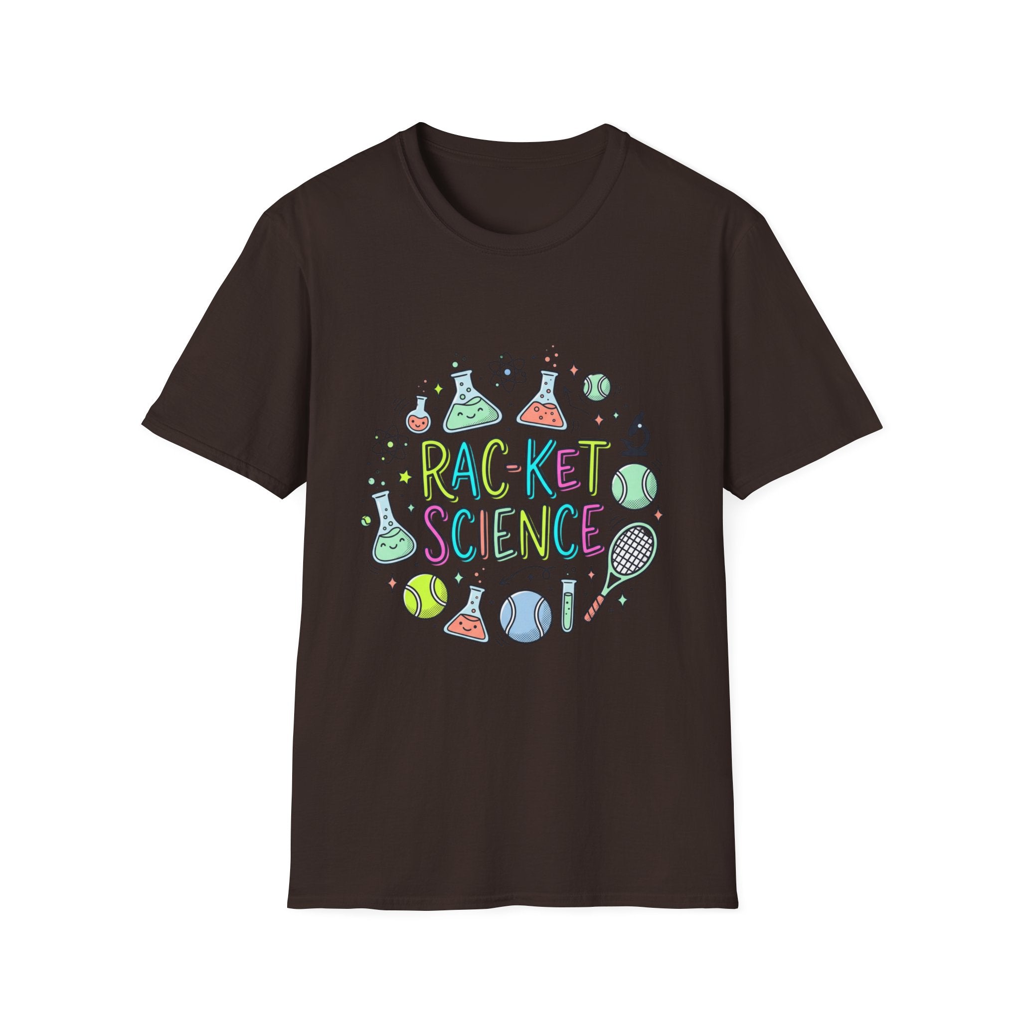 T-Shirt — Racket Science Graphic Tee (tennis + lab beakers)