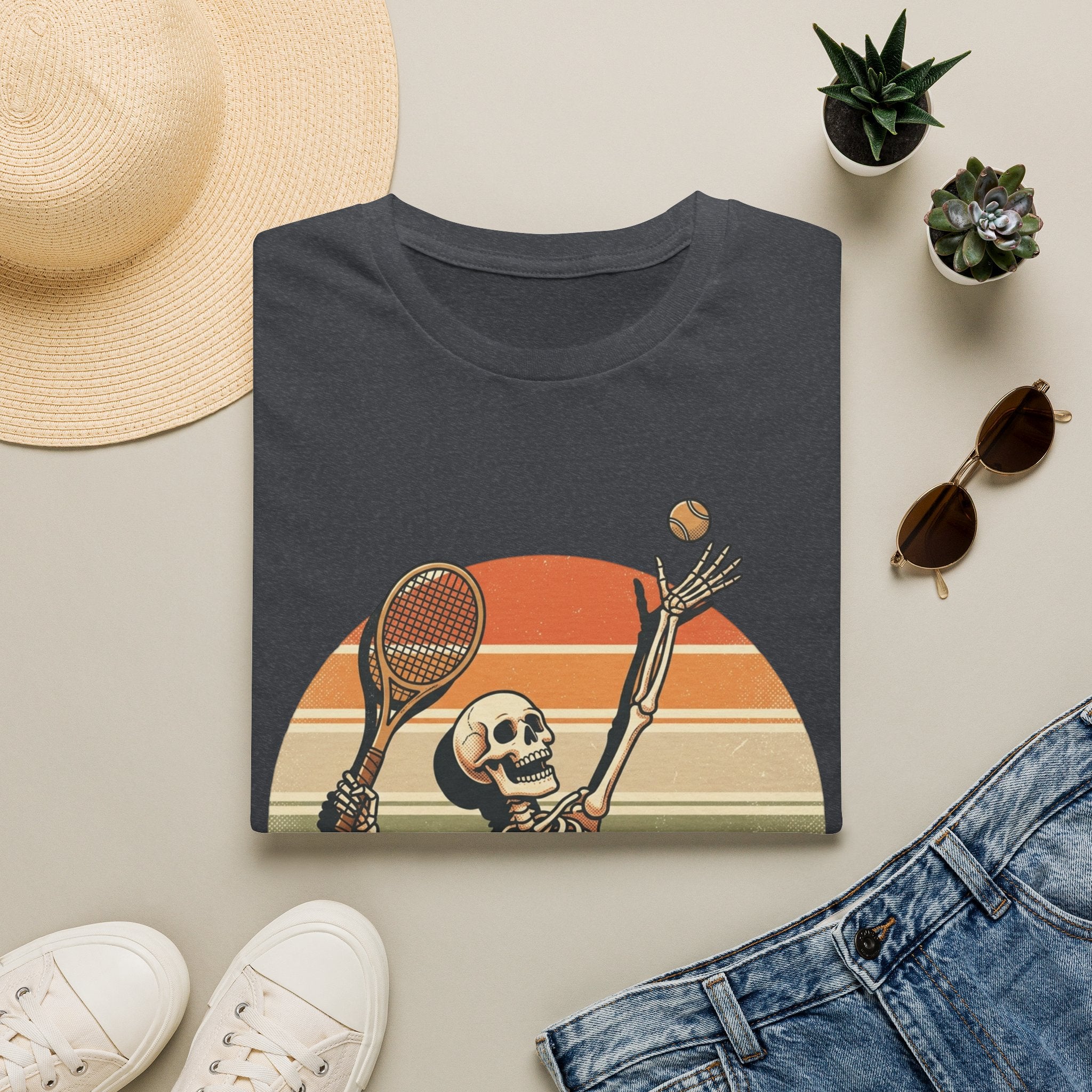 Skeleton Tennis Tee — Retro Sunset Vintage t_shirt