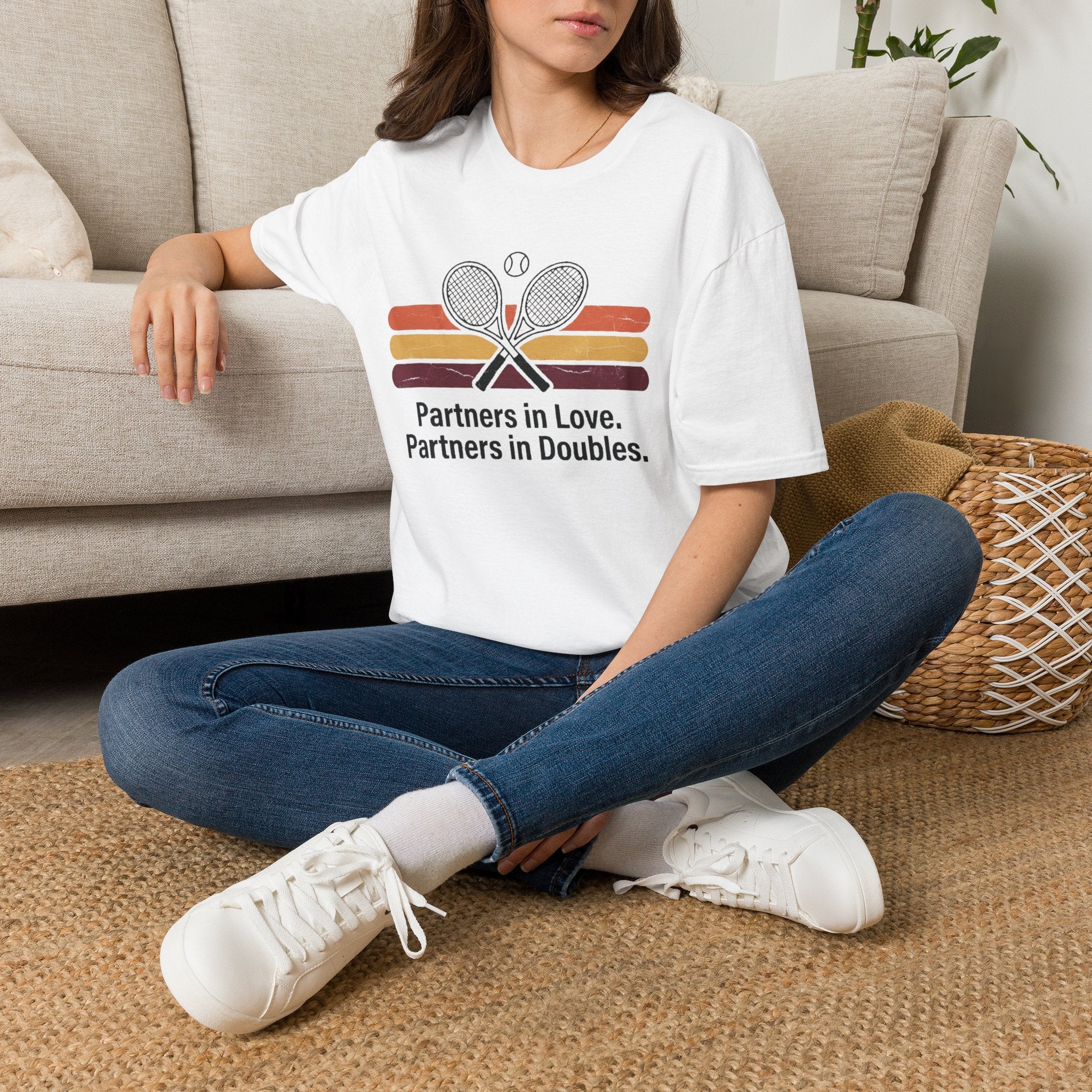Partners in Love Tennis T-shirt — Retro Crossed Rackets Graphic