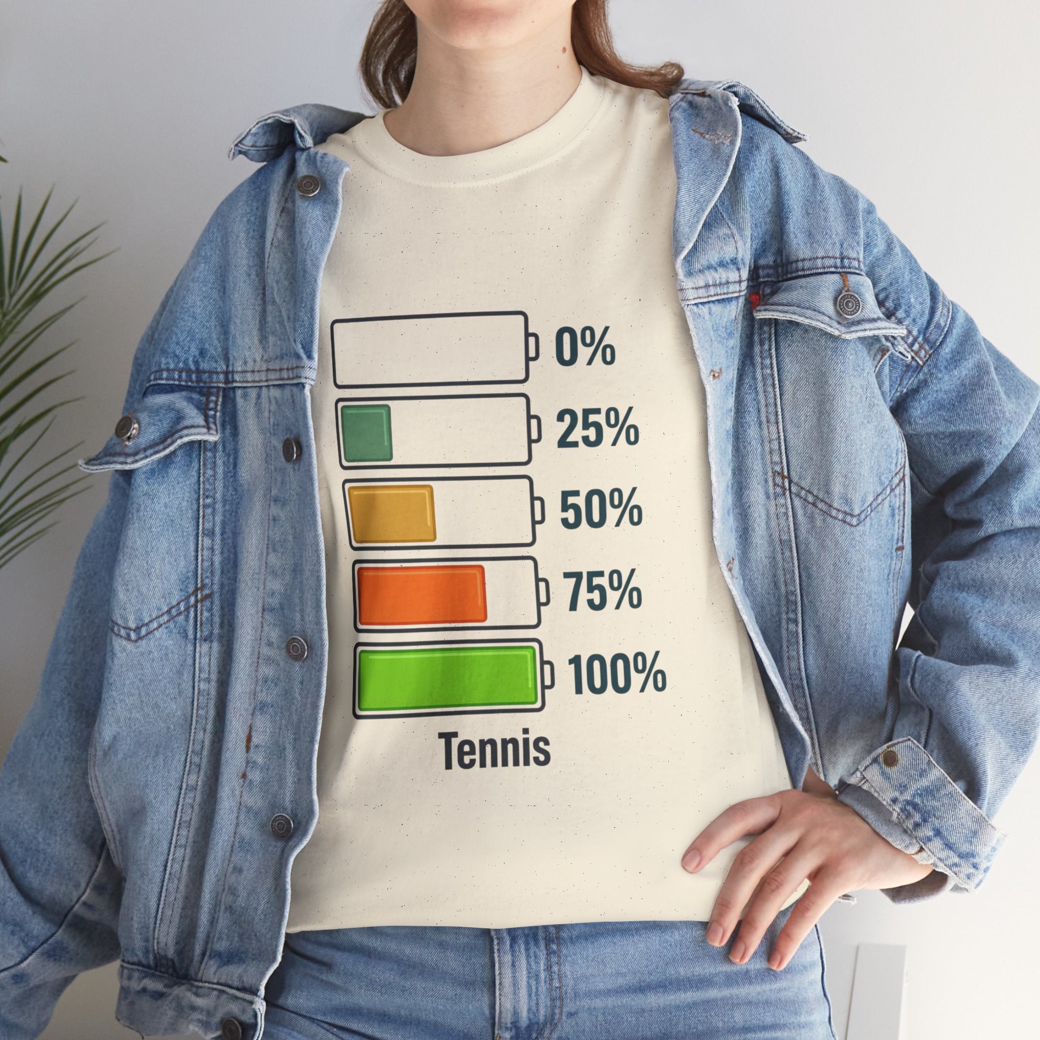 T-Shirt — Tennis Battery Level Graphic Tee (0%-100%)