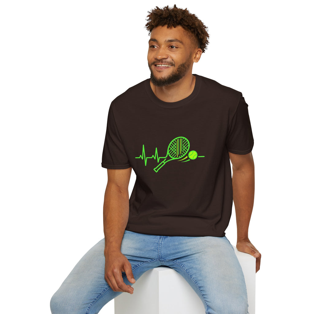 Tennis Racket Heartbeat T-Shirt — Neon Green Tennis Lover Tee