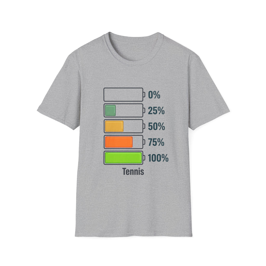 T-Shirt — Tennis Energy Levels Graphic Tee (0%–100% Battery Bars)