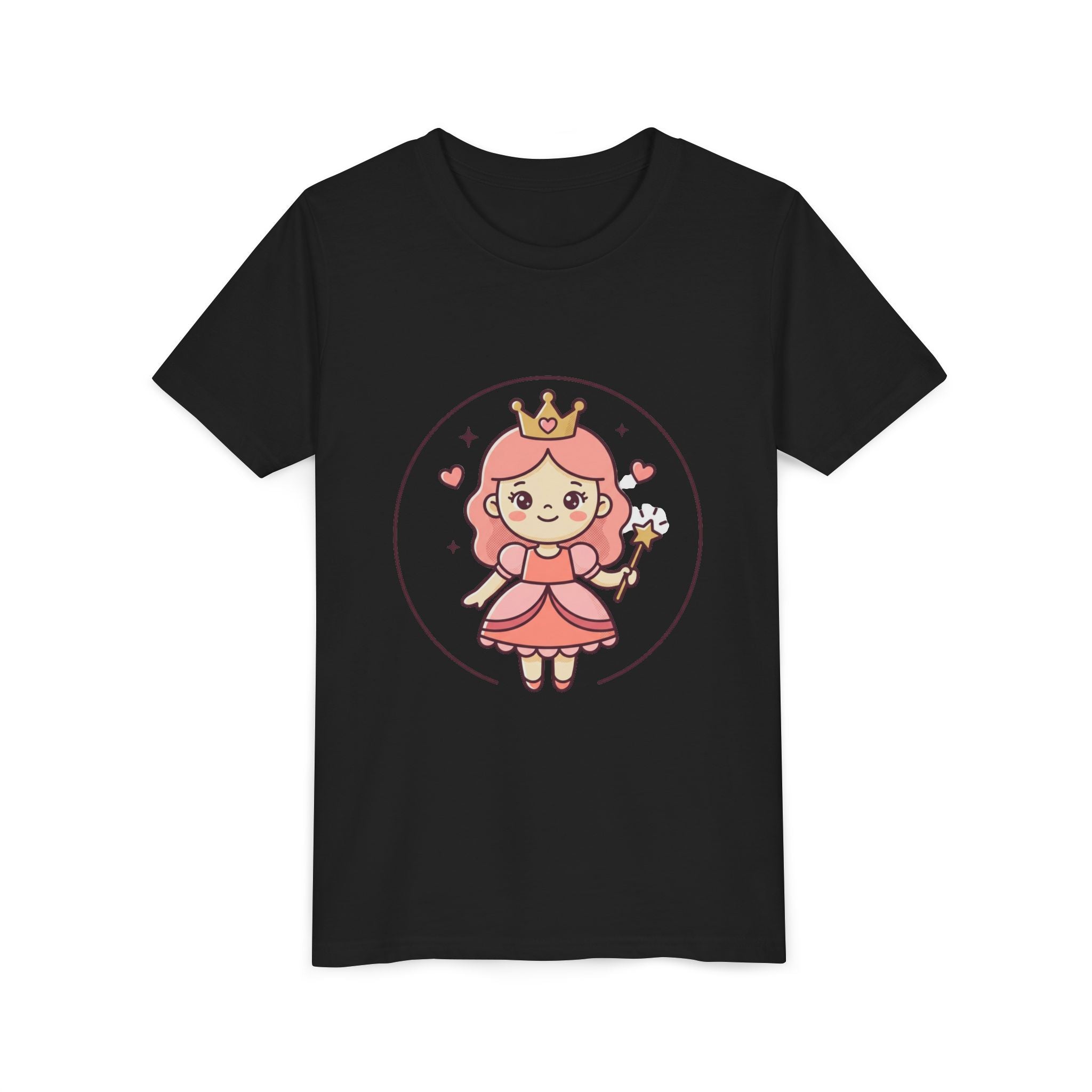 Princess Fairy Kids T-Shirt - Cute Pink Crowned Princess Graphic Youth Tee