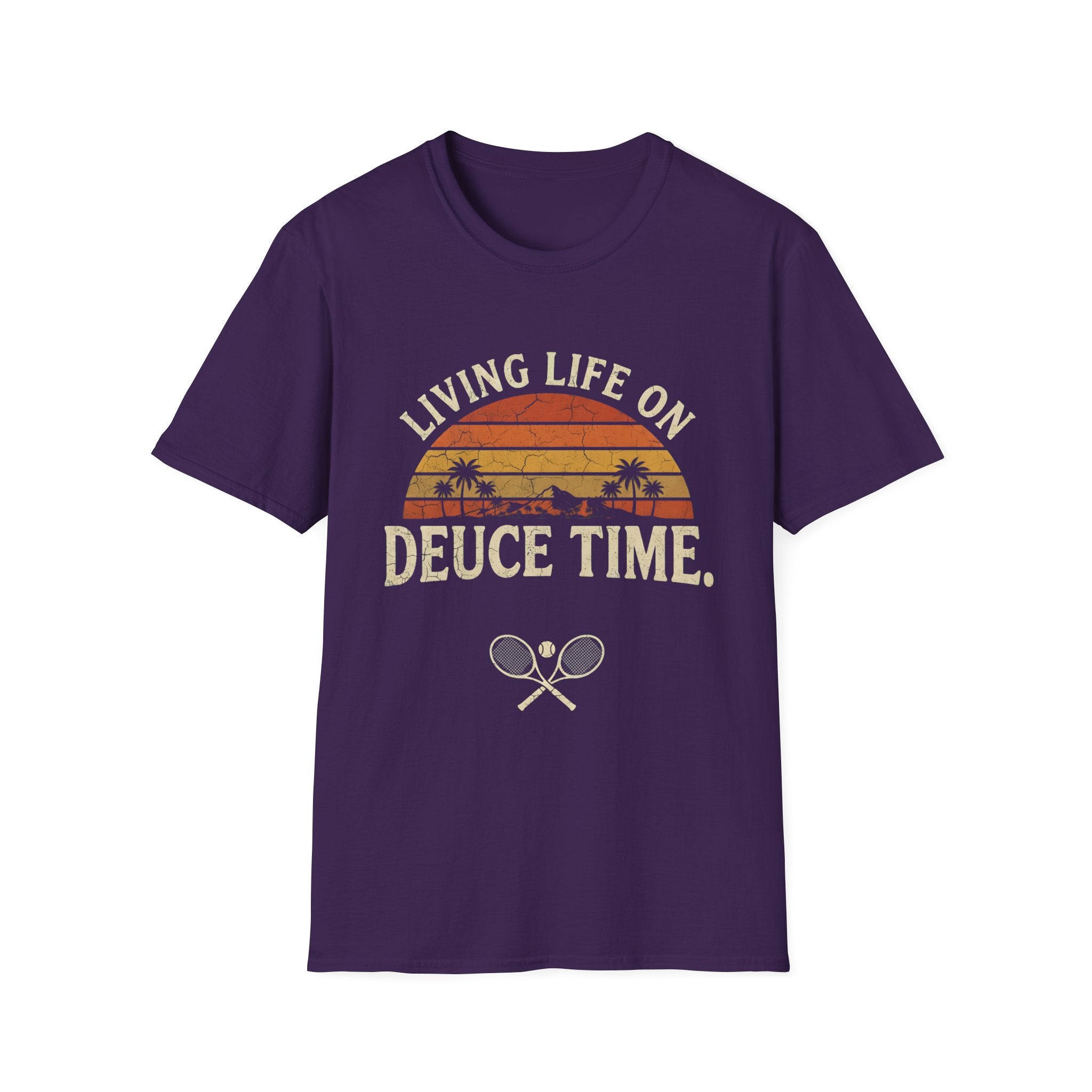 T-Shirt — "Living Life on Deuce Time" Vintage Tennis Sunset Tee