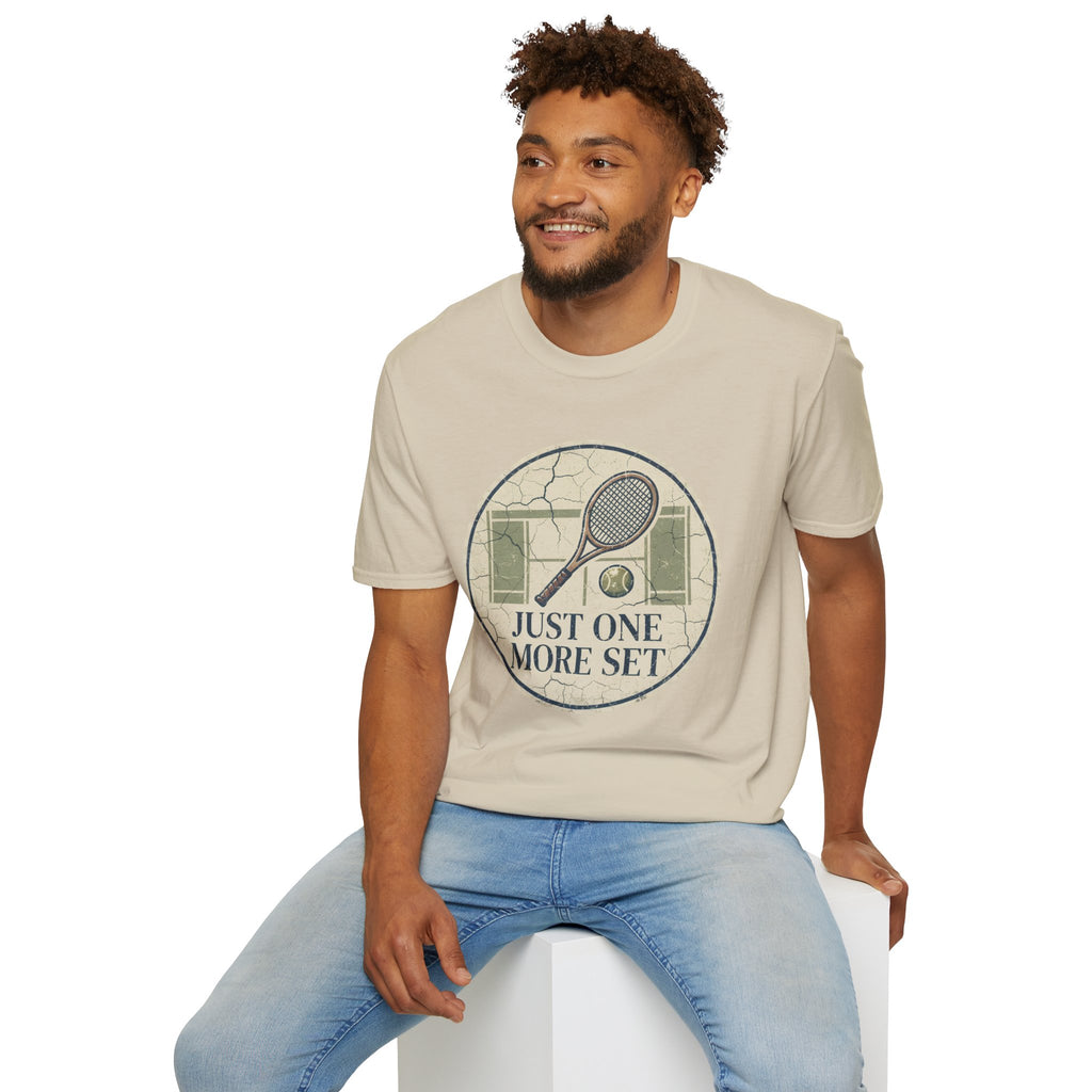 Tennis T‑Shirt — 'Just One More Set' Vintage Court Graphic