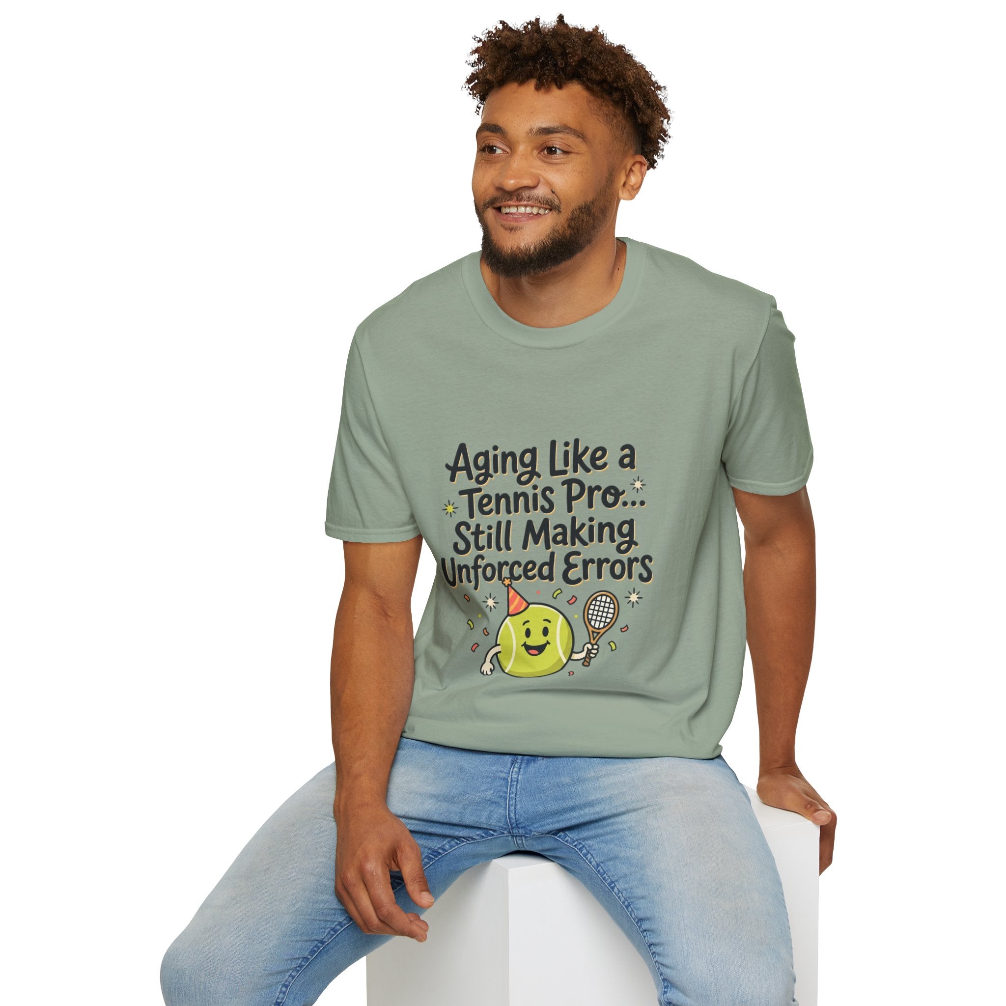 Funny Tennis Retirement T-Shirt — "Aging Like a Tennis Pro... Still Making Unforced Errors"