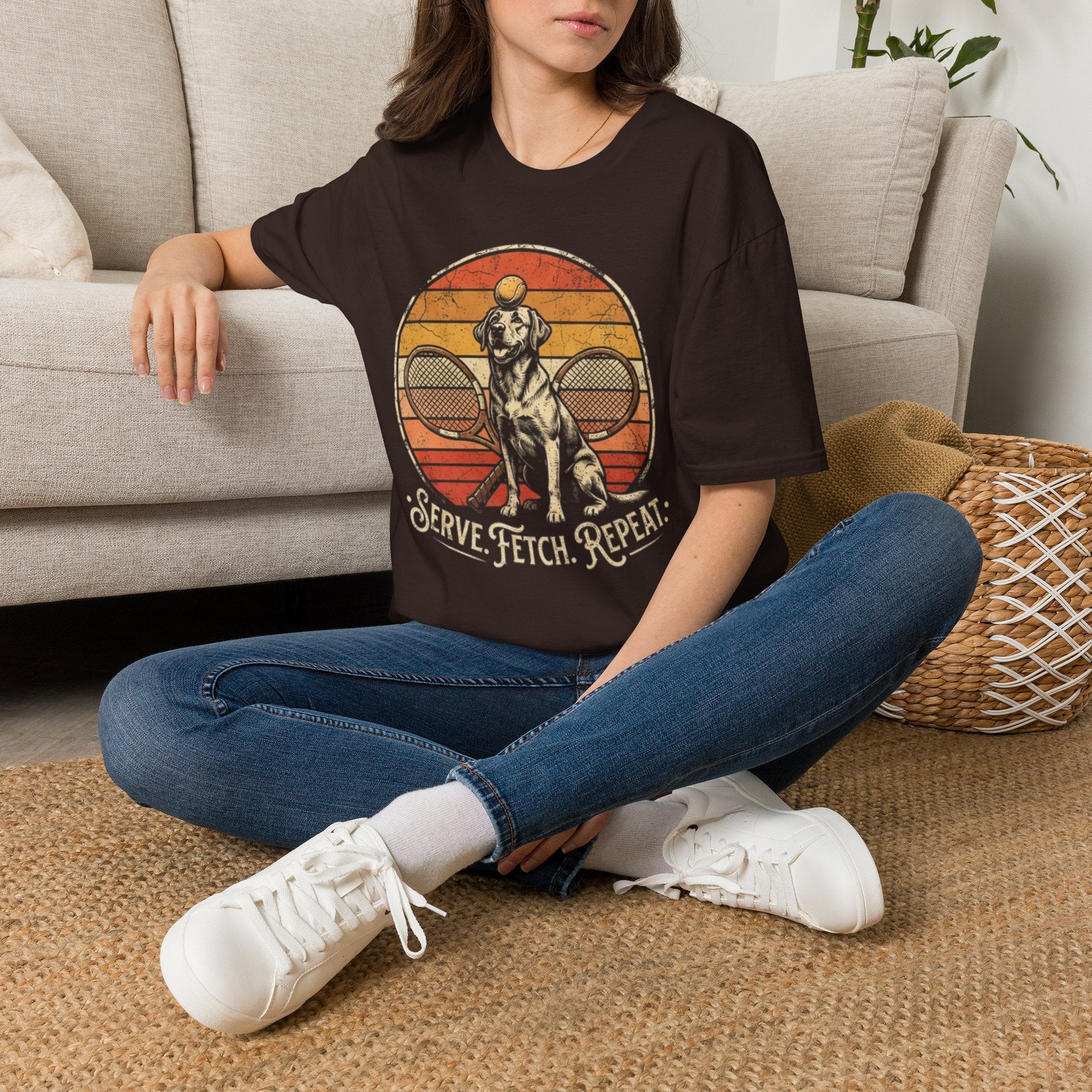 Dog Tennis T-Shirt — “Serve. Fetch. Repeat.” Retro Labrador Tennis Tee