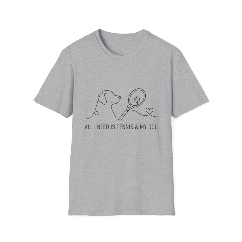 T-Shirt — "All I Need Is Tennis & My Dog" Minimal Line Art Tee