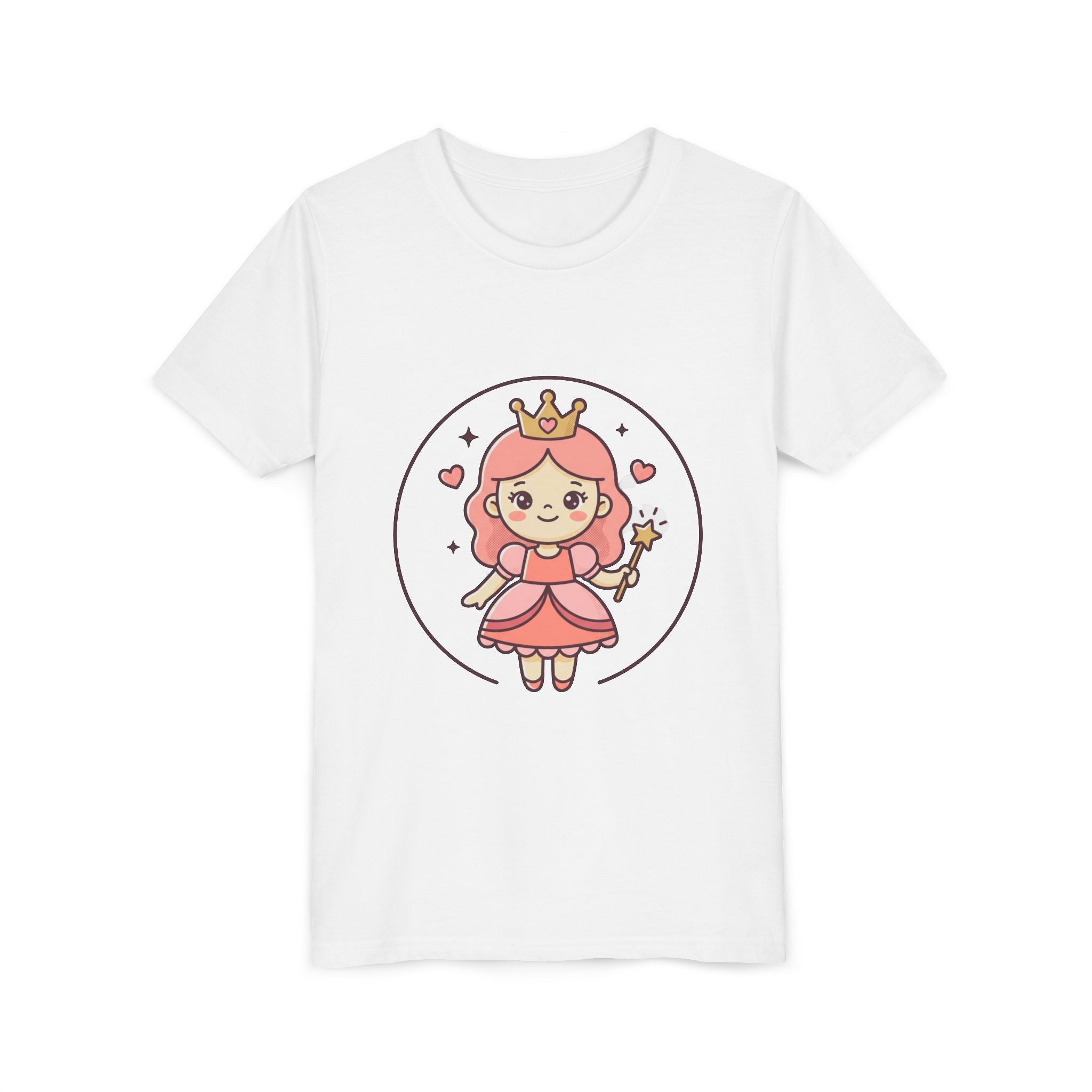 Princess Fairy Kids T-Shirt - Cute Pink Crowned Princess Graphic Youth Tee