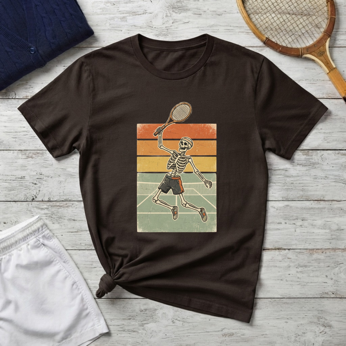 Skeleton Tennis Player Graphic T-Shirt
