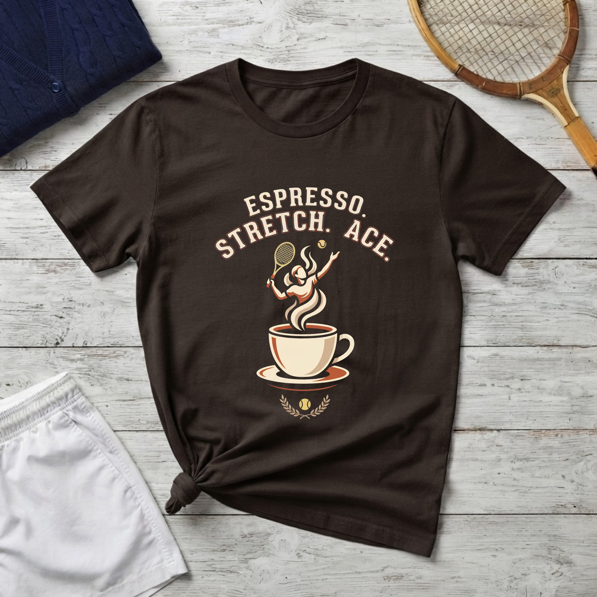 Espresso Stretch Ace T-Shirt — Coffee & Tennis Vintage Graphic Tee