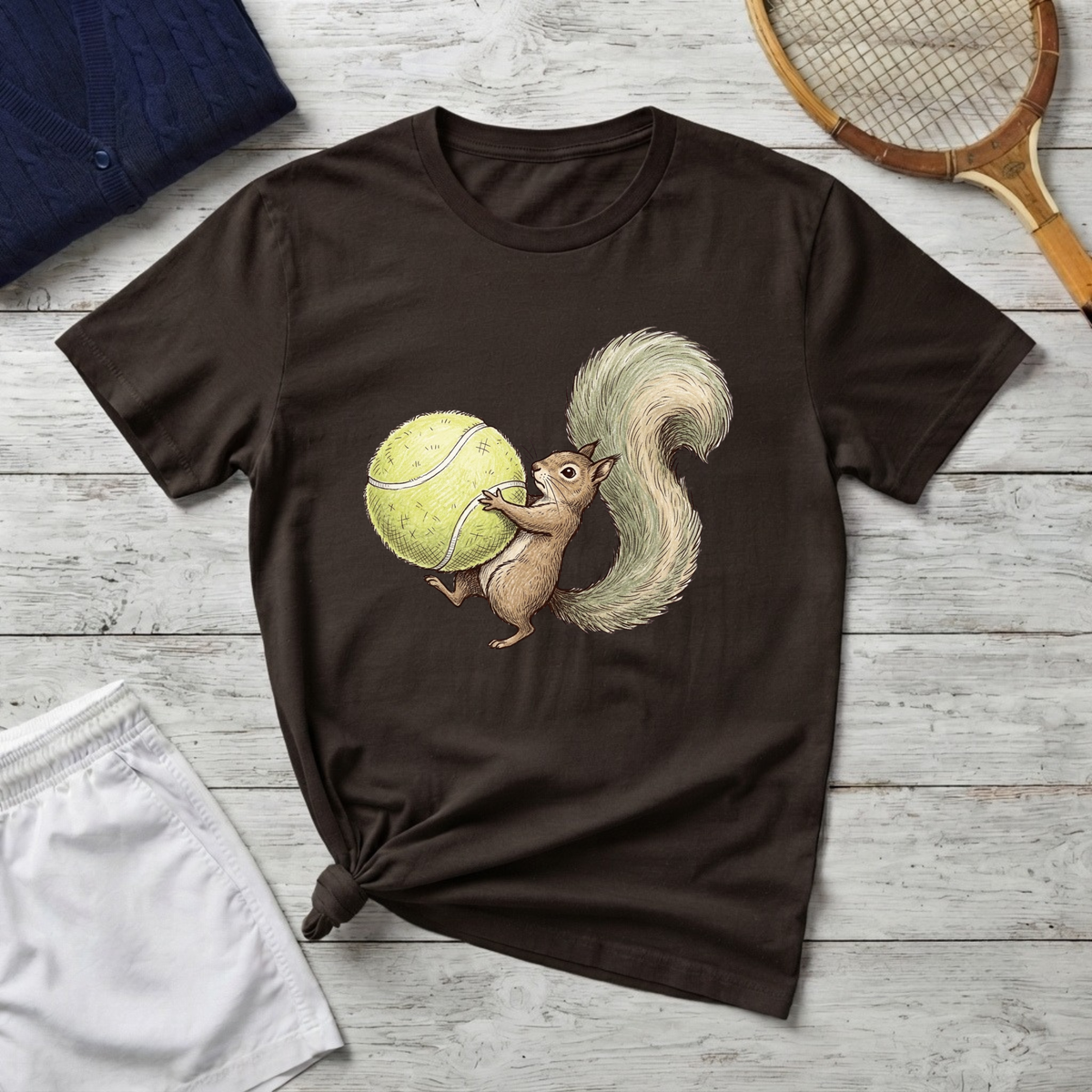 Tennis Squirrel T-Shirt — Cute Squirrel Carrying Tennis Ball Graphic Tee