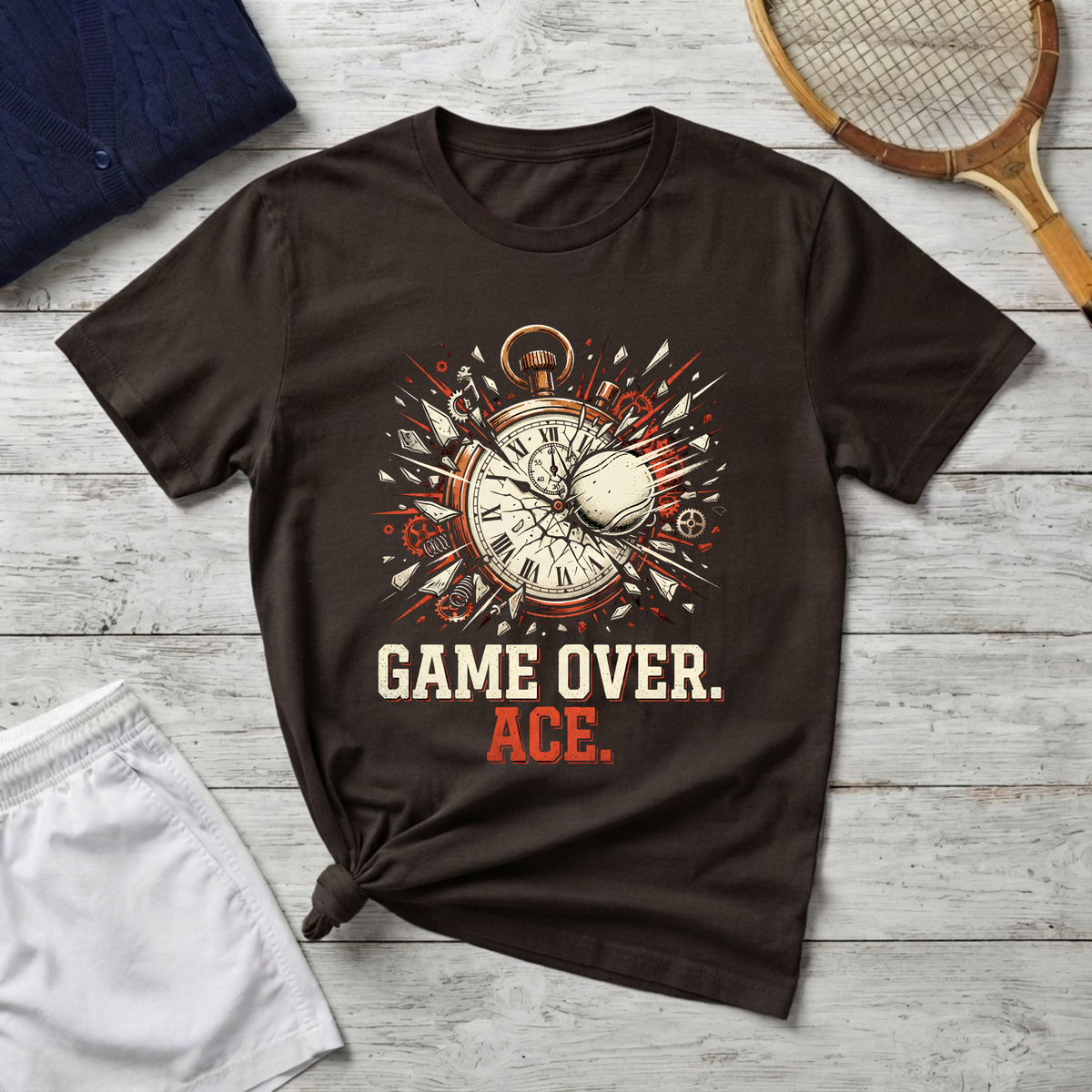 Game Over Ace T-Shirt — Vintage Pocket Watch Explosion Gamer Tee