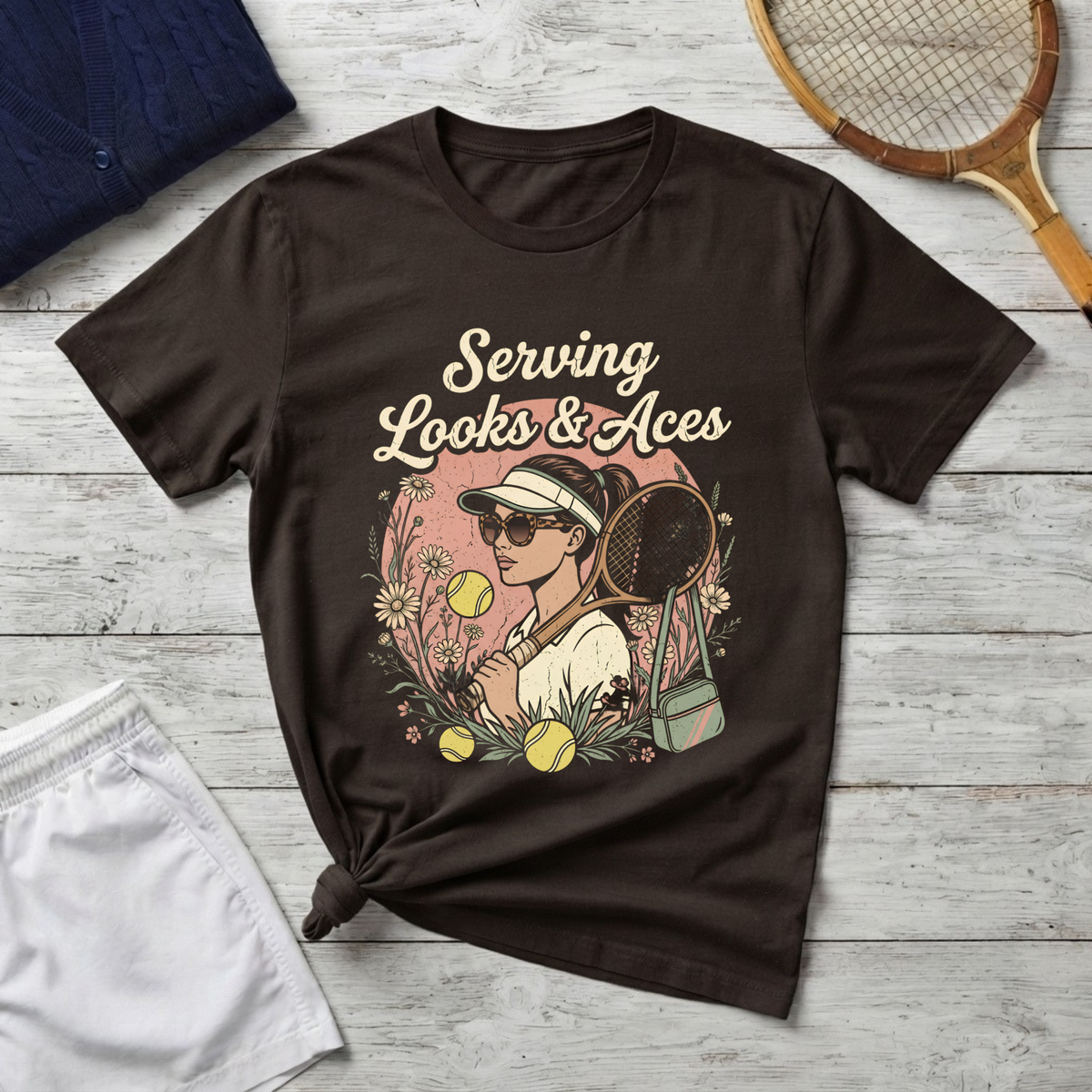 Serving Looks & Aces Retro Tennis T-Shirt