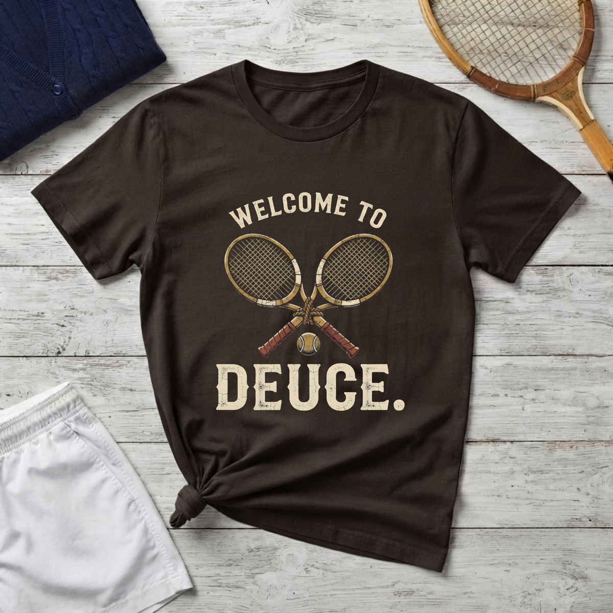 Welcome to Deuce Tennis T-Shirt — Vintage Racket Court Tee