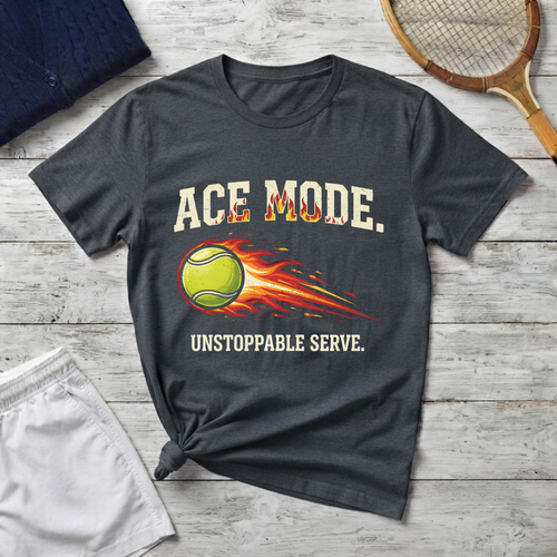 Ace Mode Tennis T-Shirt — Flaming Ball "Unstoppable Serve" Graphic Tee