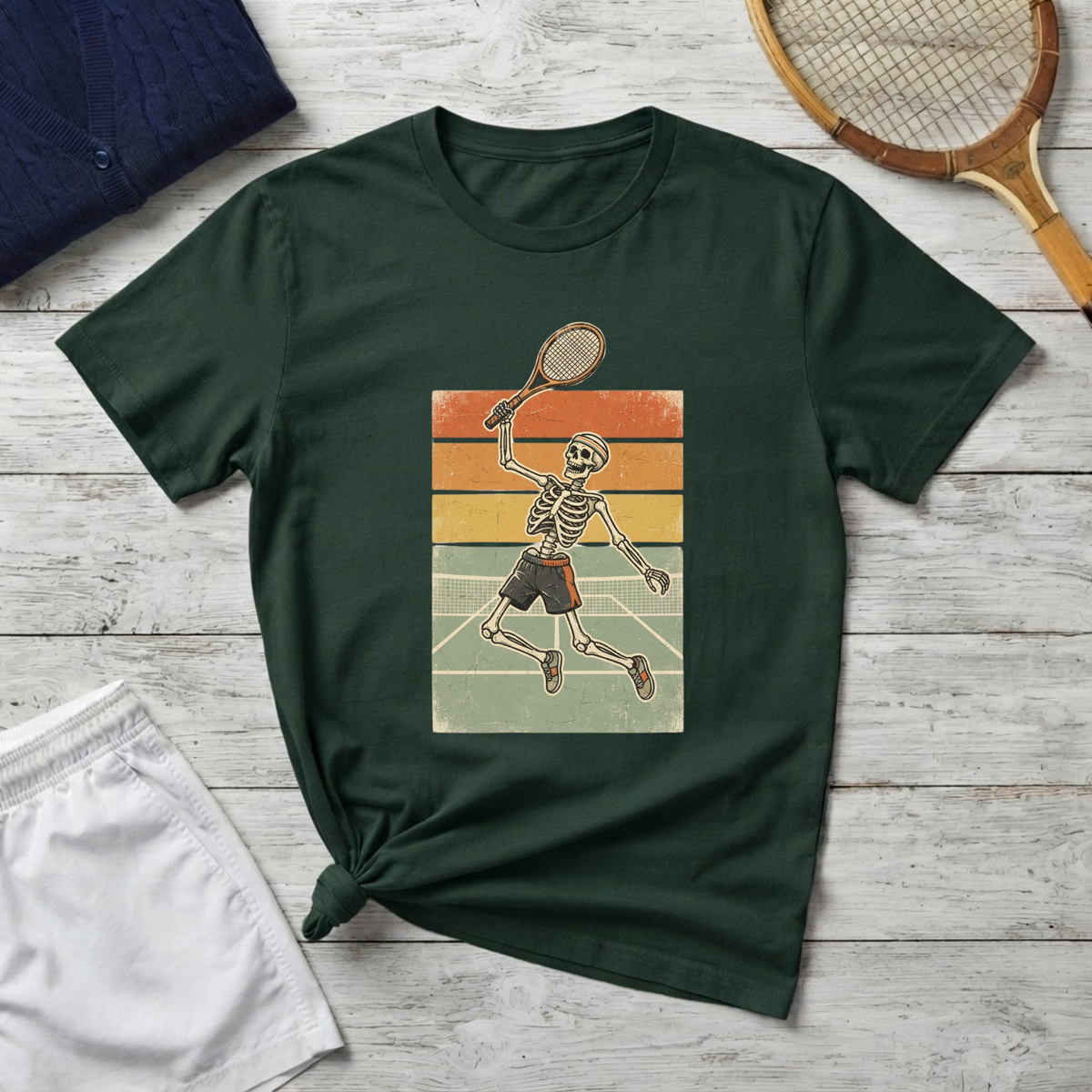Skeleton Tennis Player Graphic T-Shirt