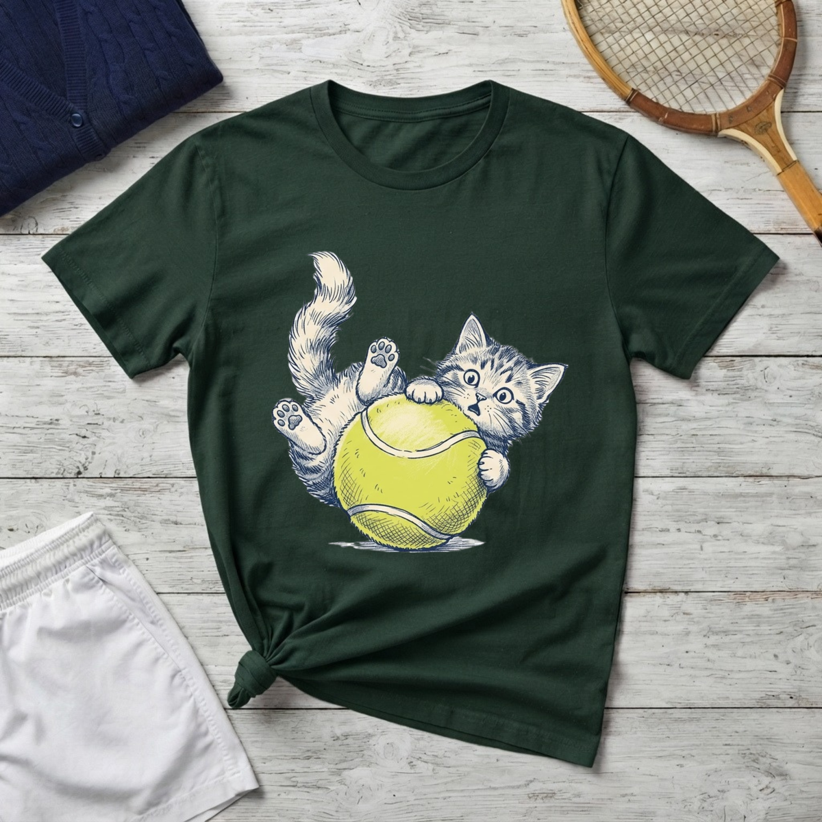 Playful Cat on Tennis Ball T-Shirt