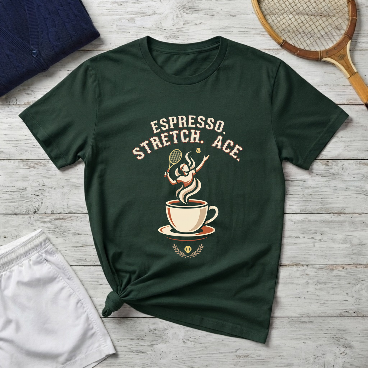 Espresso Stretch Ace T-Shirt — Coffee & Tennis Vintage Graphic Tee