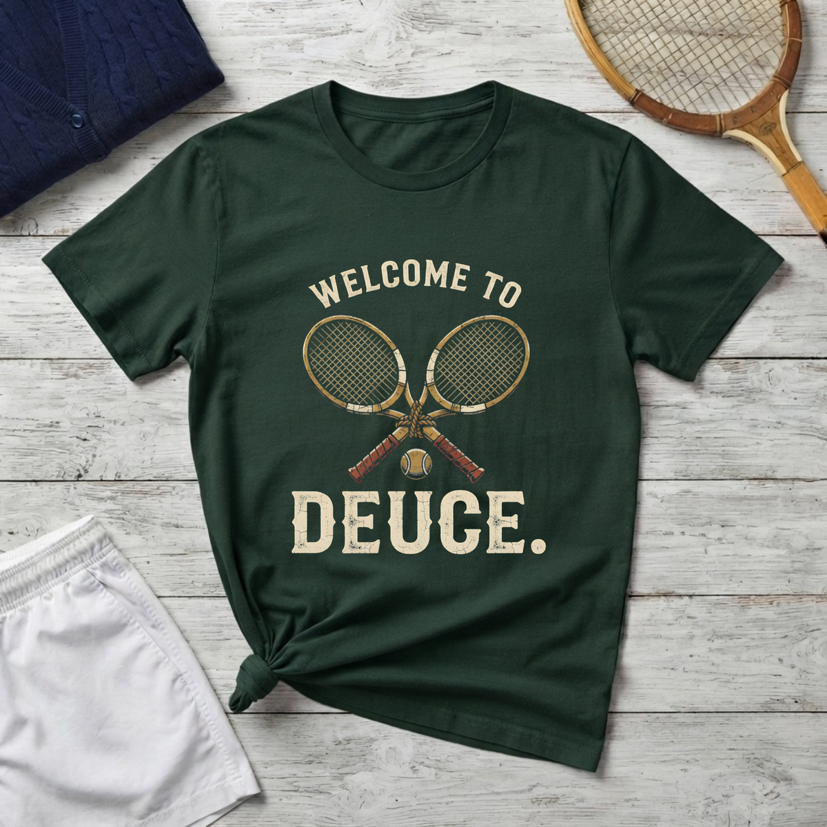 Welcome to Deuce Tennis T-Shirt — Vintage Racket Court Tee