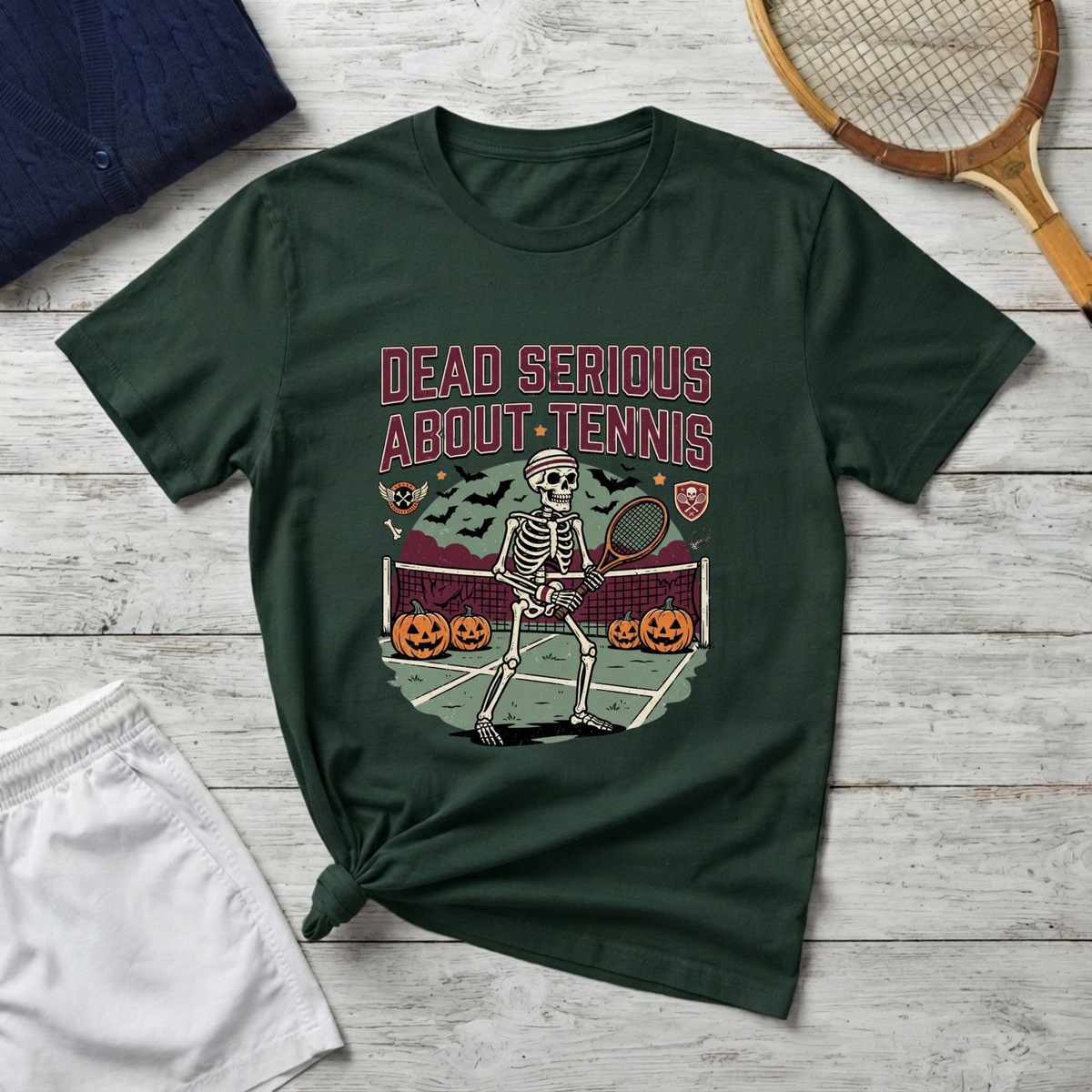 T-Shirt — "Dead Serious About Tennis" Skeleton Tennis Graphic Tee