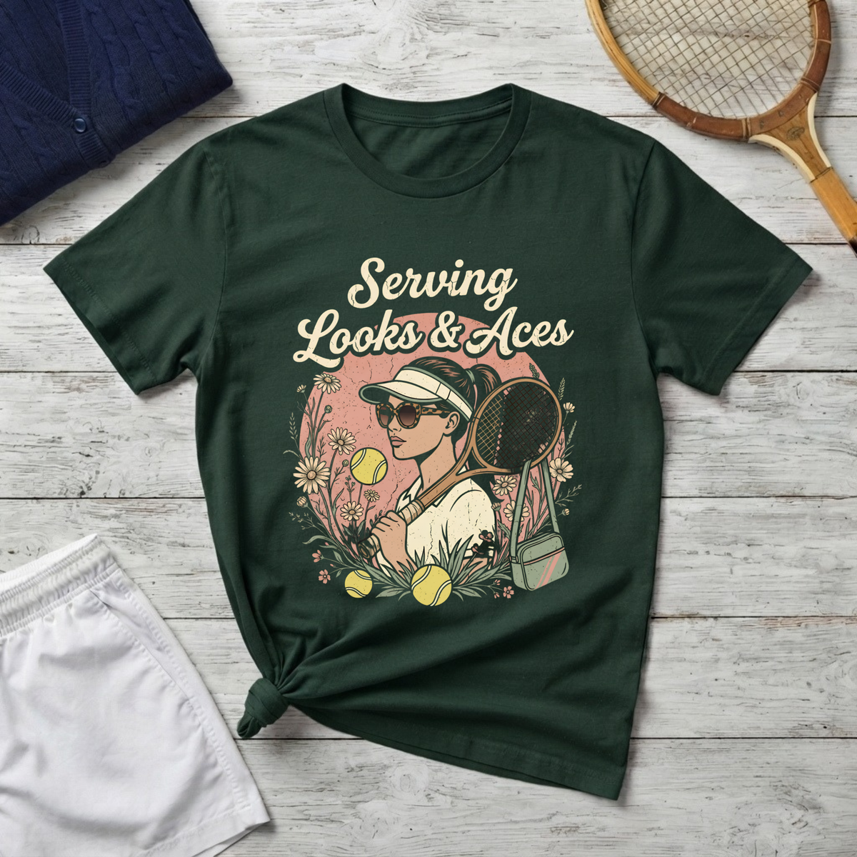 Serving Looks & Aces Retro Tennis T-Shirt