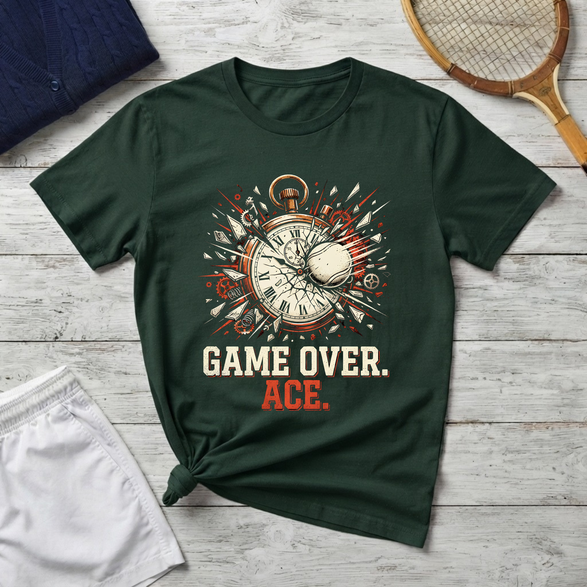 Game Over Ace T-Shirt — Vintage Pocket Watch Explosion Gamer Tee