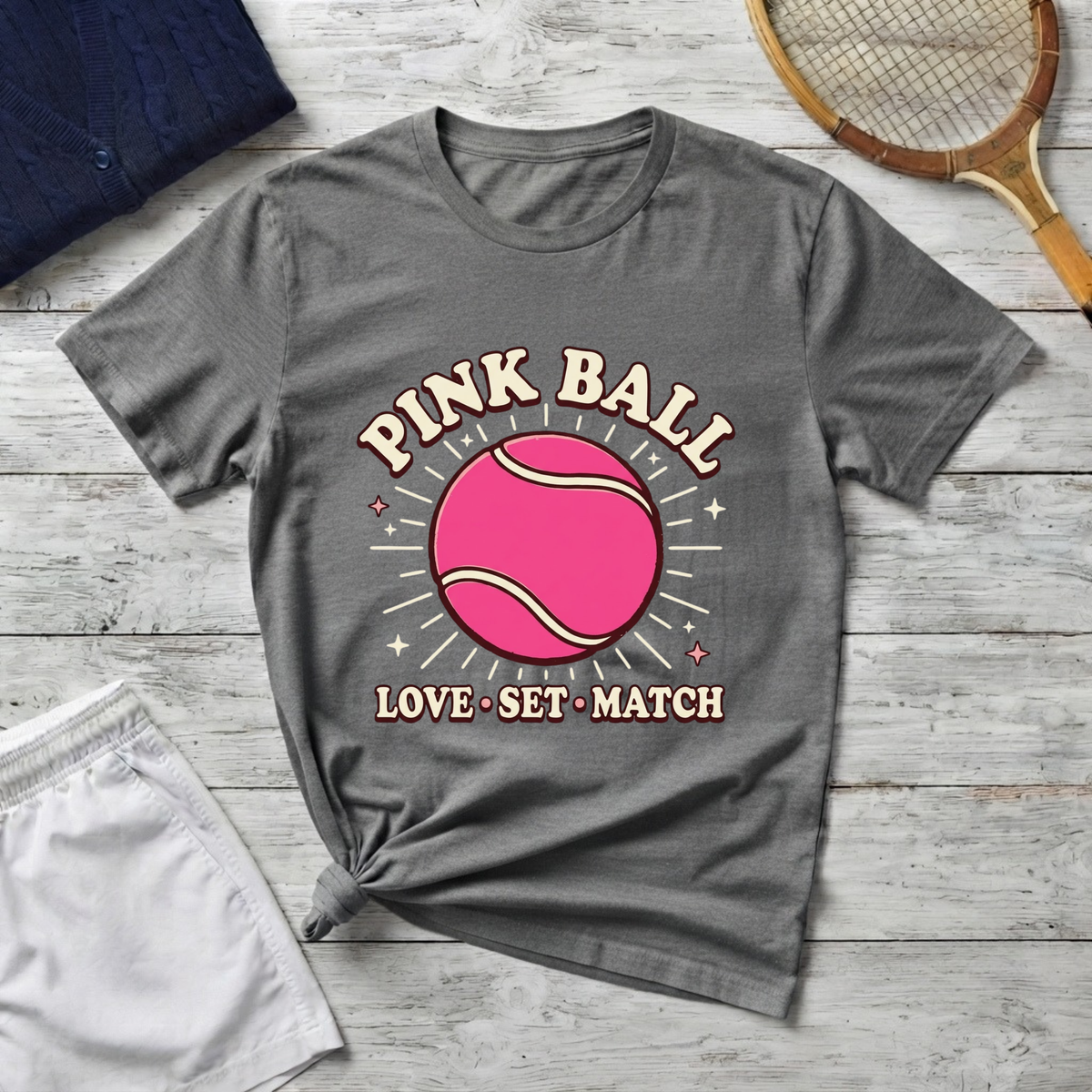 T-Shirt — Pink Ball Tennis Graphic Tee: "Pink Ball" Love · Set · Match