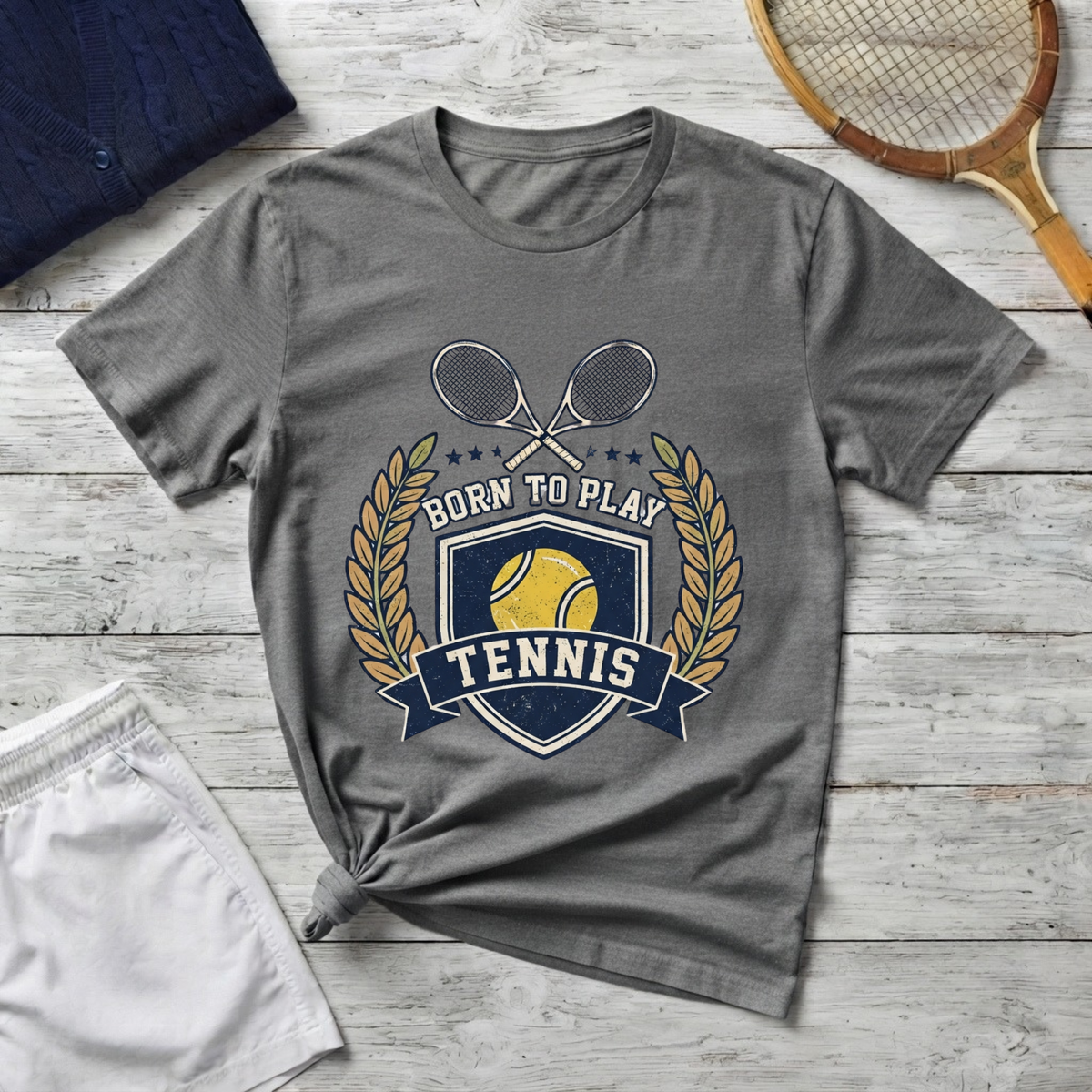 Tennis T‑Shirt — "Born to Play" Vintage Tennis Crest Tee
