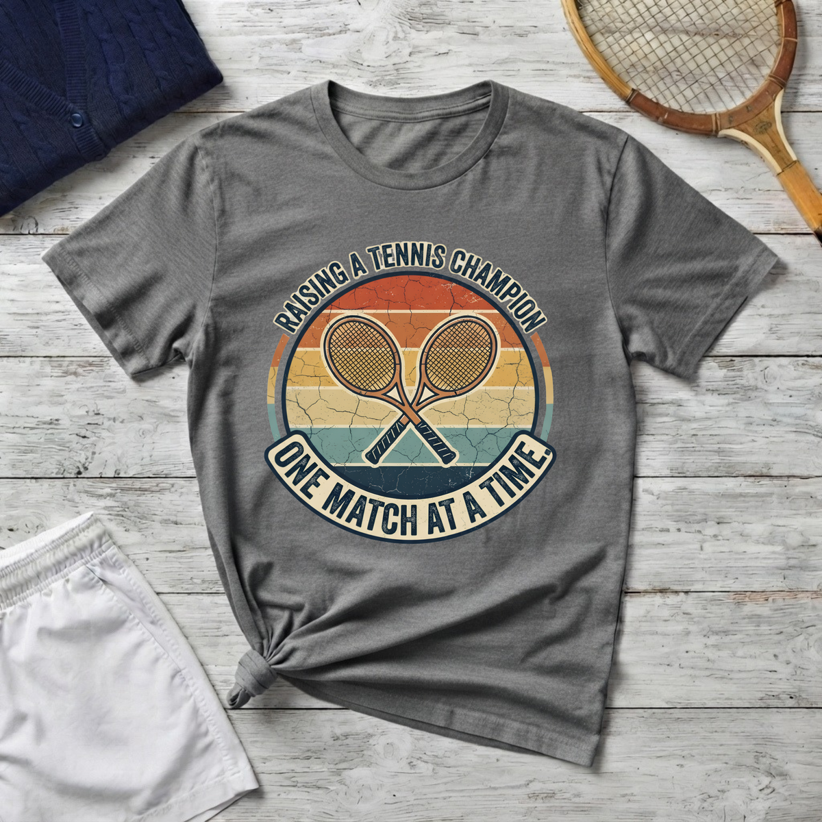 T-Shirt — Raising a Tennis Champion Vintage Graphic (“One Match at a Time”)