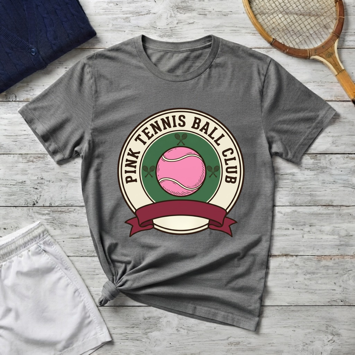 T-Shirt — Pink Tennis Ball Club Vintage Logo Tee