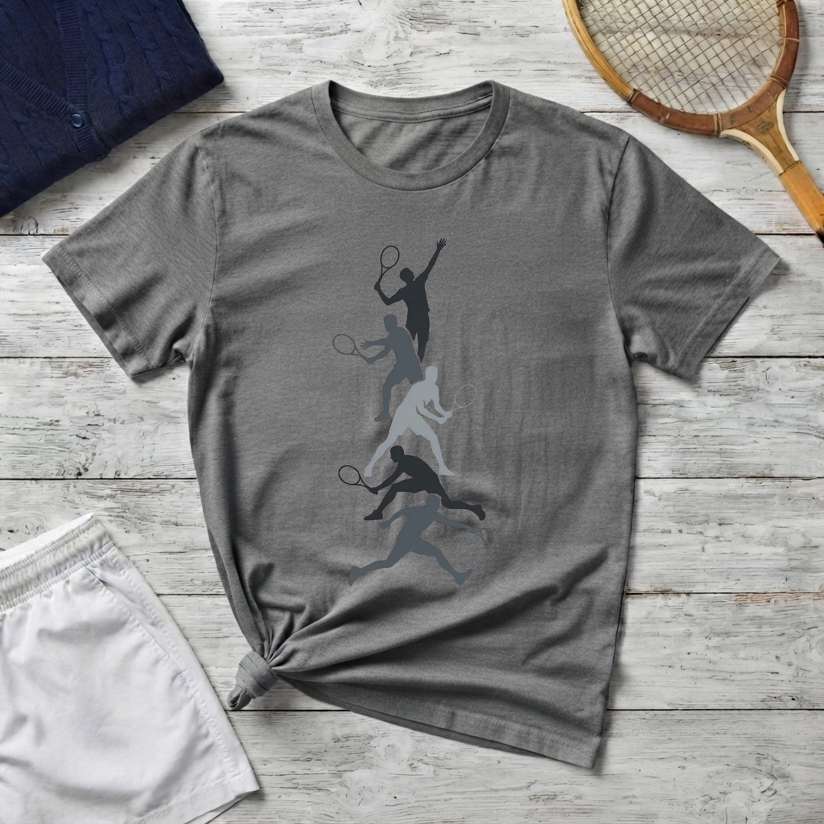 T-Shirt with Dynamic tennis Player Silhouette Design