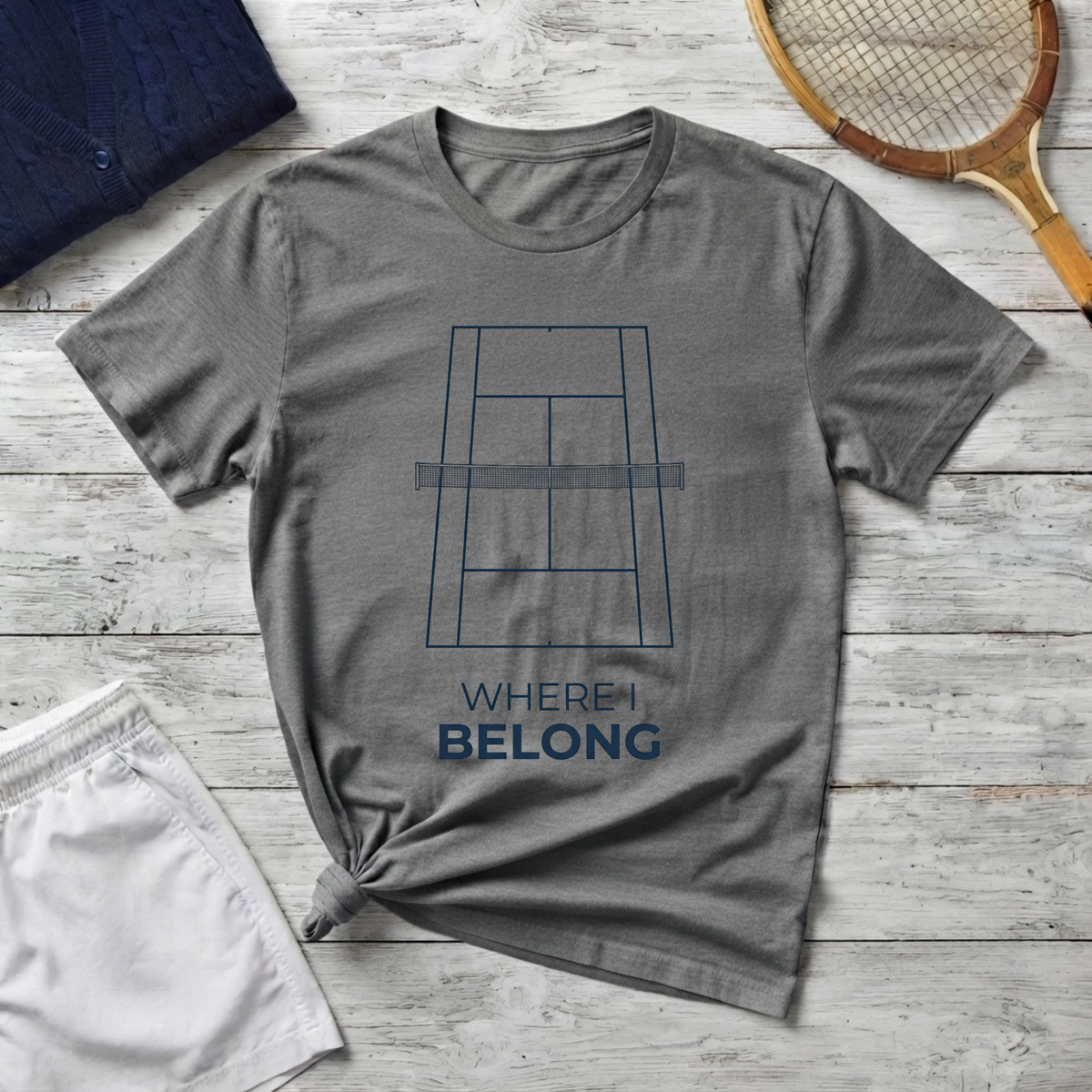T-Shirt — 'Where I Belong' Minimalist Tennis Court Graphic