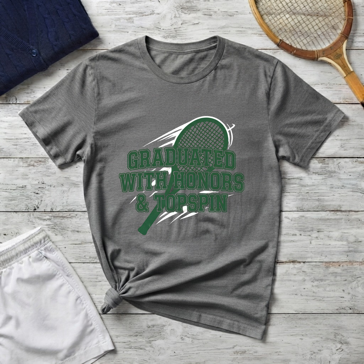 Graduated With Honors Tennis T-Shirt — Vintage Collegiate Topspin Tee