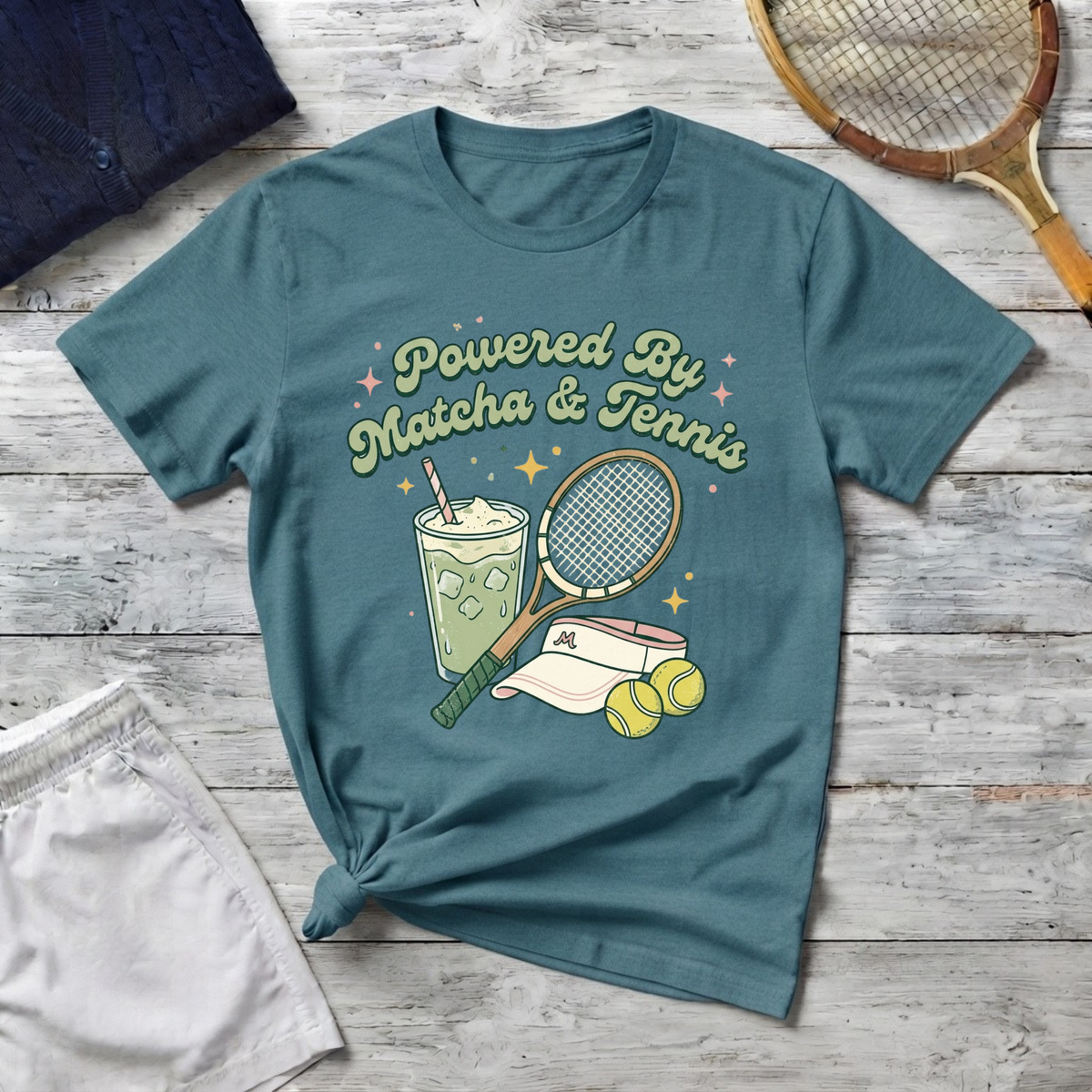 Powered by Matcha & Tennis Tee — Cute Athletic Tea Lover Shirt