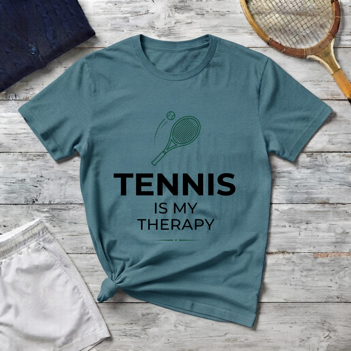 Tennis Is My Therapy T-Shirt — Tennis Racket Graphic Tee for Players & Fans