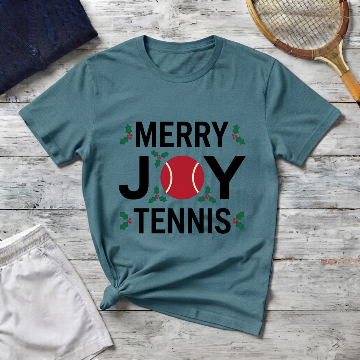 Merry Joy Tennis T-Shirt — Holiday Tennis Lover Christmas Tee