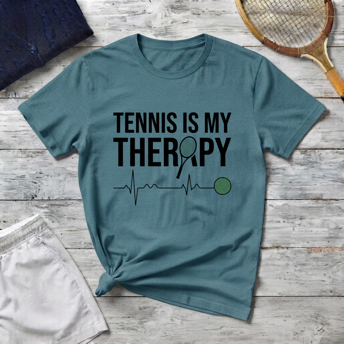 Tennis Is My Therapy T-Shirt — Funny Athletic Tennis Player Tee