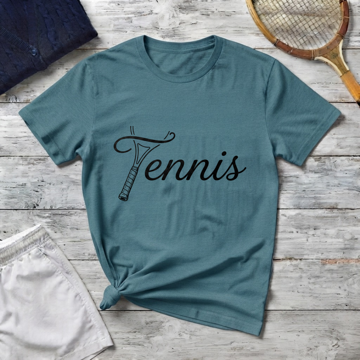Tennis T-Shirt — Elegant Script Racket Design