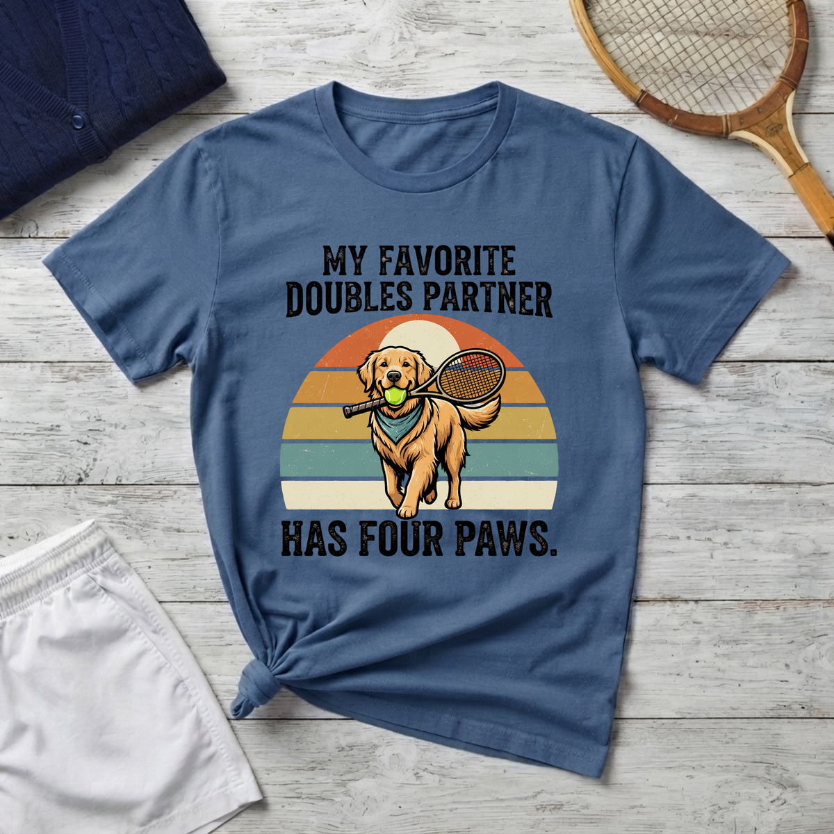 My Favorite Doubles Partner T-Shirt — 'Has Four Paws' Tennis Dog Graphic Tee